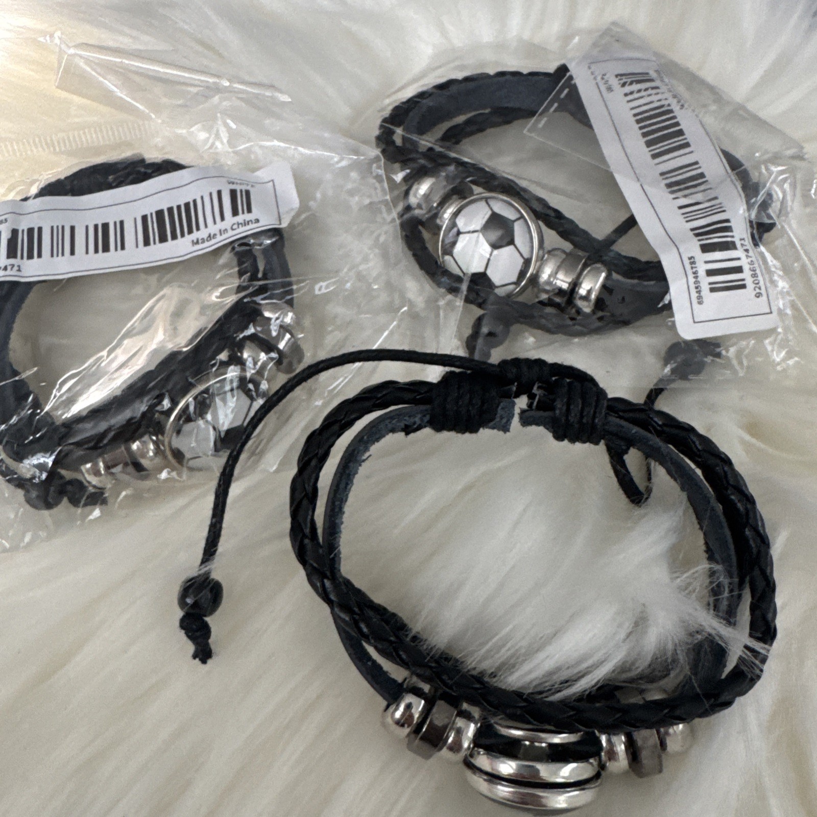 (3) Hand Woven Adjustable Soccer Bracelet Hand Jewelry