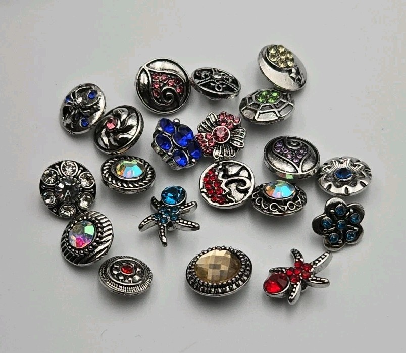 20-Pc Snap Jewelry Charms Bulk Lot 18mm Silver Rhinestone Interchangeable