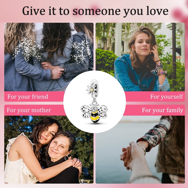 MULA 925 Sterling Silver DIY Charm CZ Enamel Cute Bee Dangle For Women Bracelet