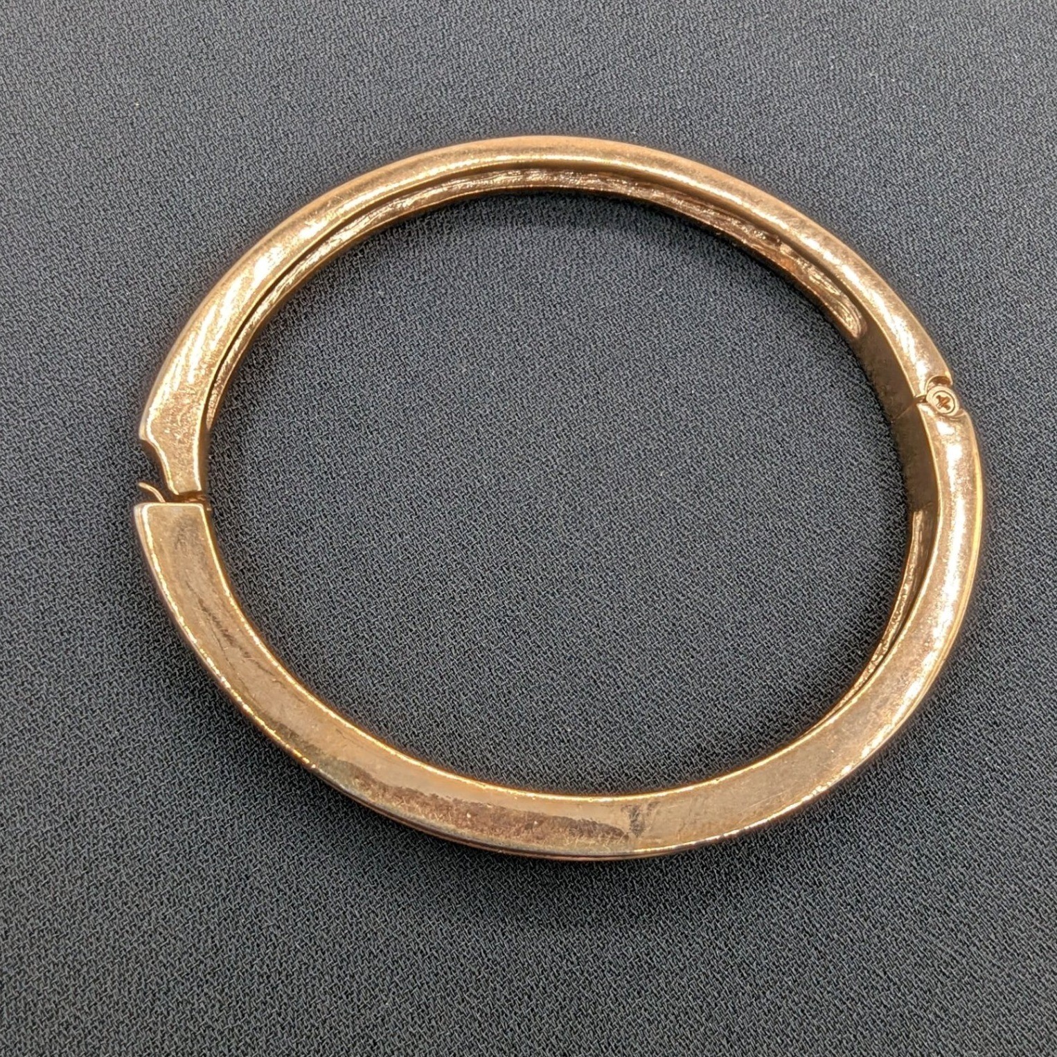 Roman Gold Tone Hinged Bangle Bracelet Clear Channel Set Crystals