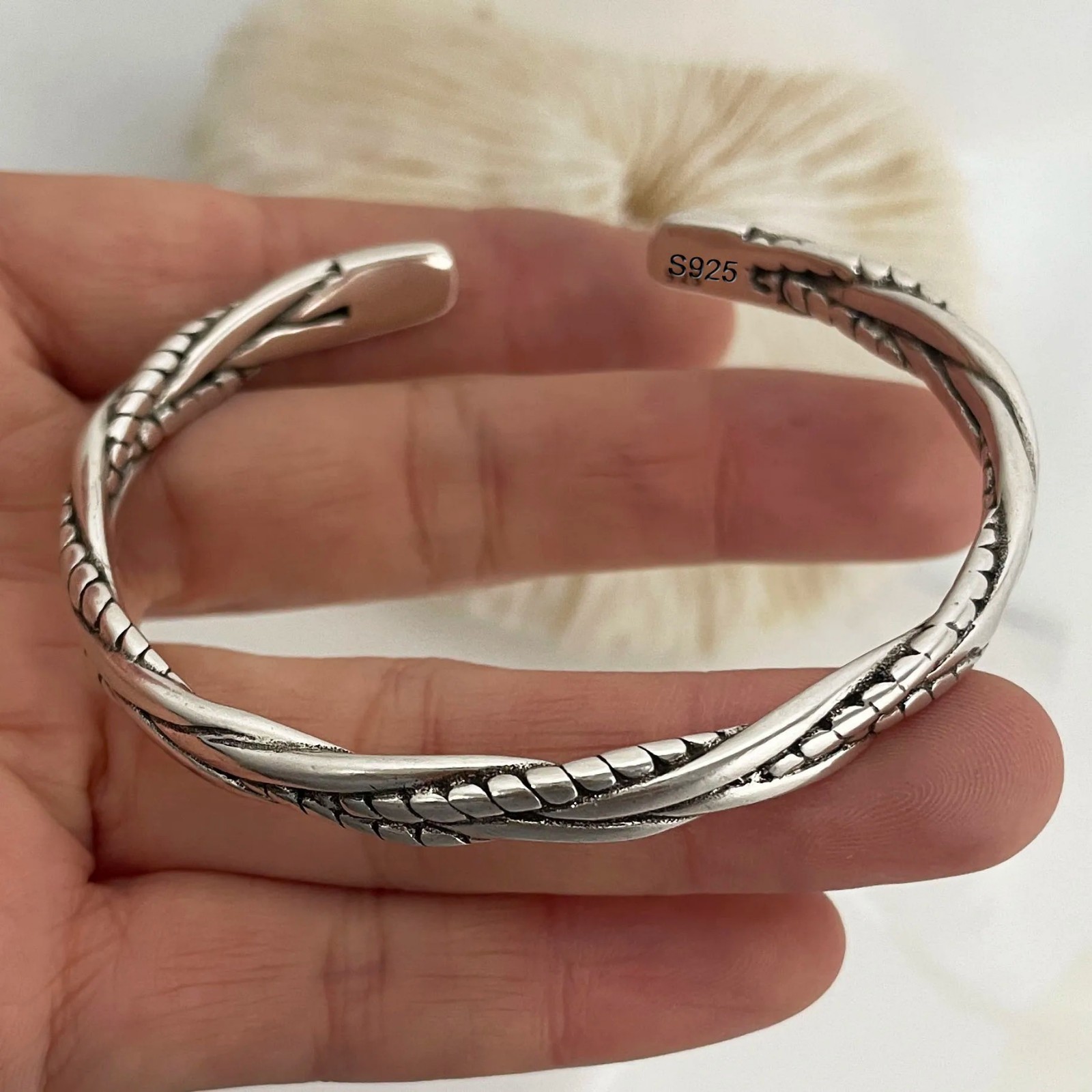 100% Solid 925 Sterling Silver Metal Bracelet for Women Men Vintage Handmade