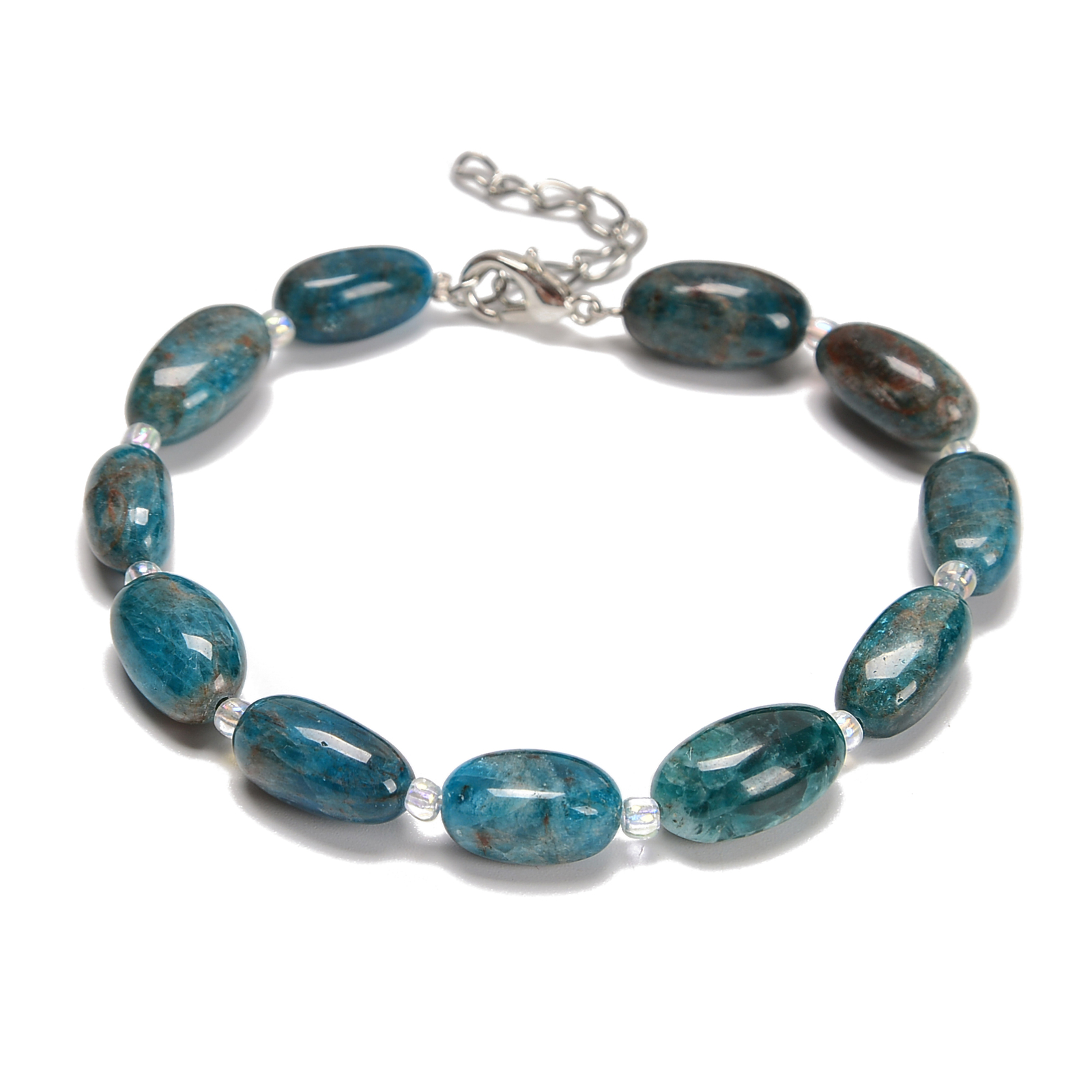 Apatite Pebble Nugget Beaded Bracelet Silver Plated Clasp 8x15mm 7.5″ Length