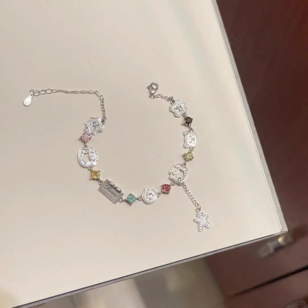Gingerbread Man & Bear Bracelet, Zinc Alloy Colorful Crystal Pendant, Cute Gift