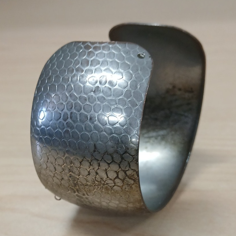 Wide Silver Tone Metal Cuff Bracelet Textured Pattern No Stone