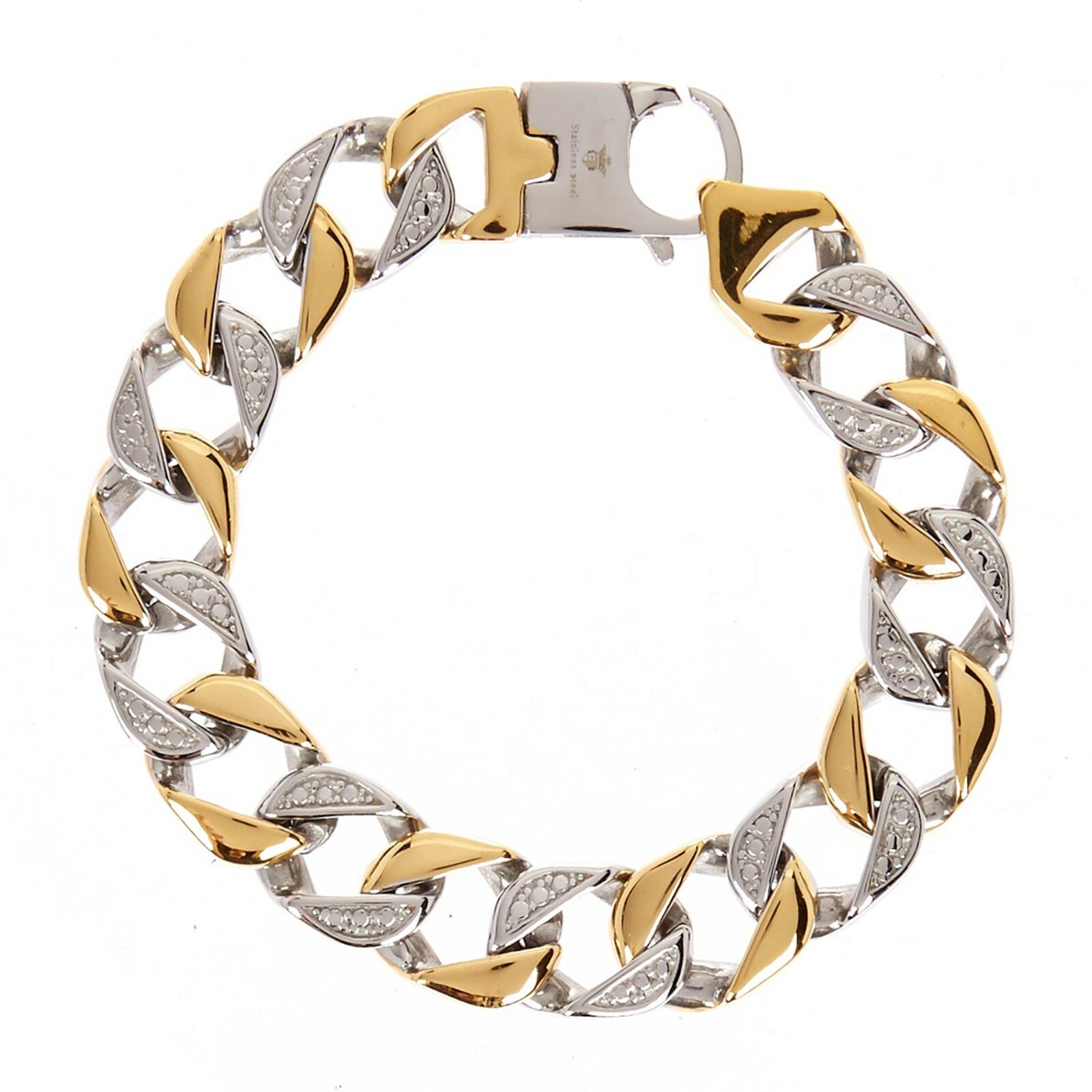 BlackJack! 2 Tone Gold Stainless Steel Pave Cuban Link Chain Bracelet 8.5″ In