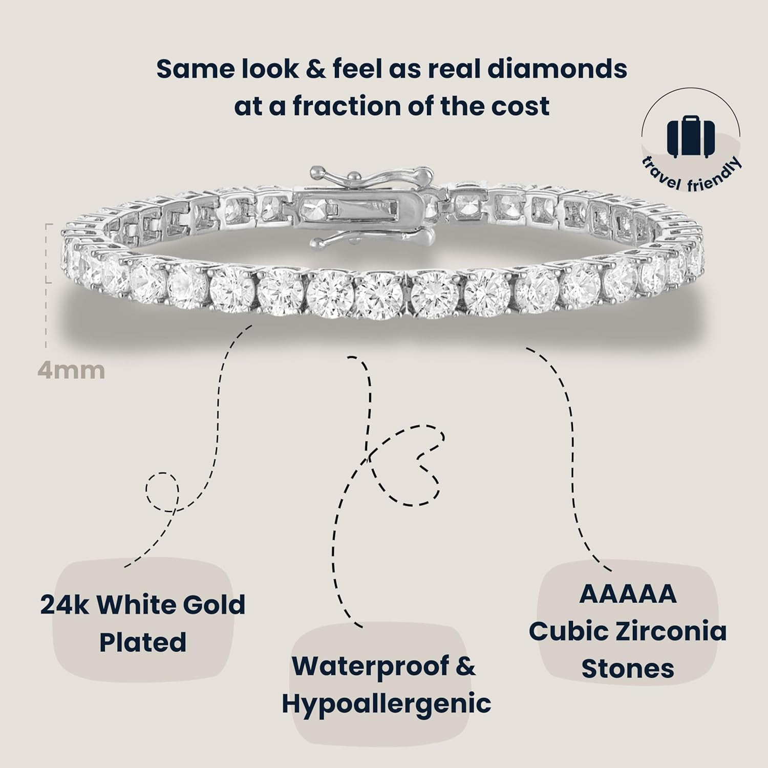 Tennis Bracelets for Women Gold Plated round Cut CZ | 5A Cubic Zirconia Simulate