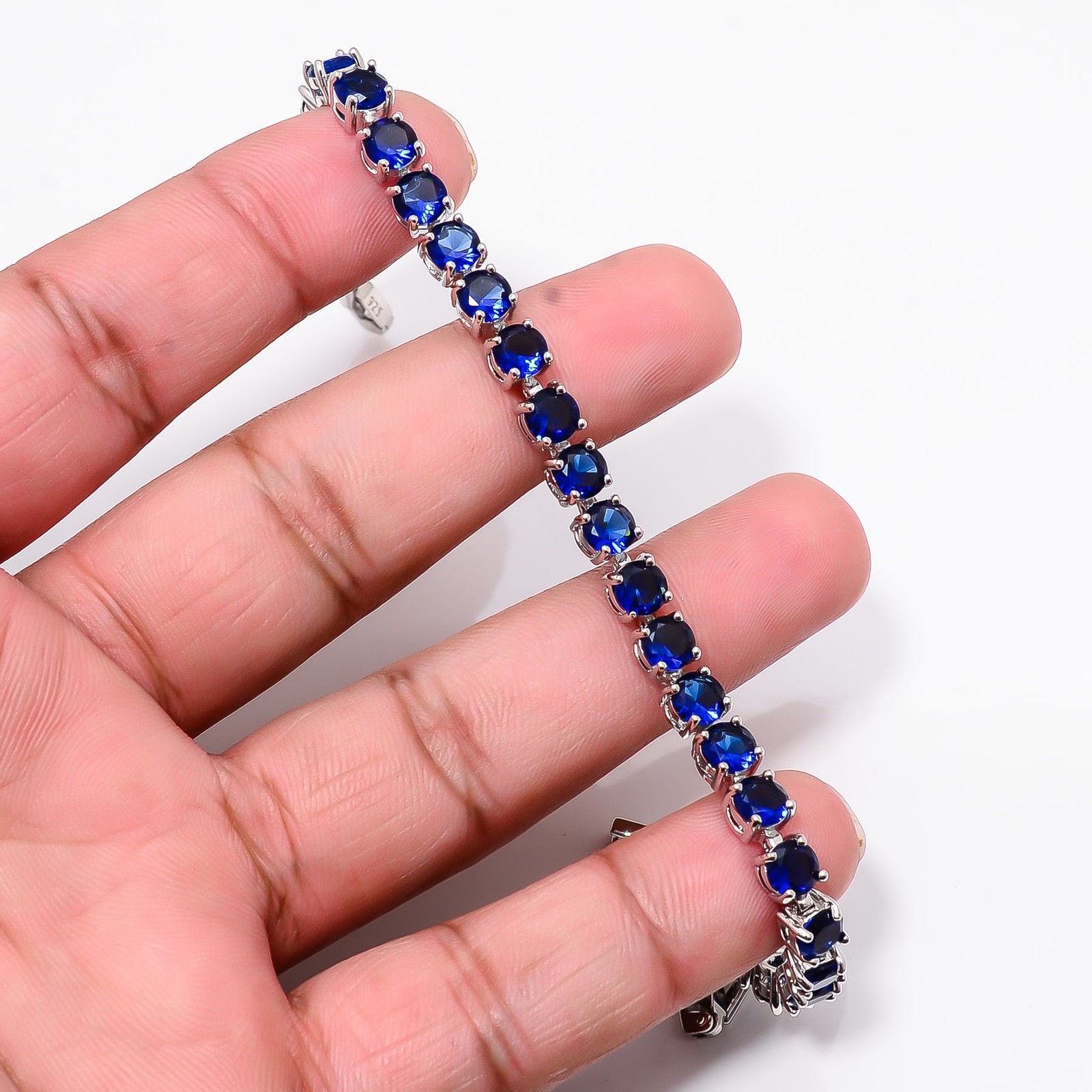 Blue Sapphire – Simulated 925 Sterling Silver Adjustable Bracelet 7-8″ B127119