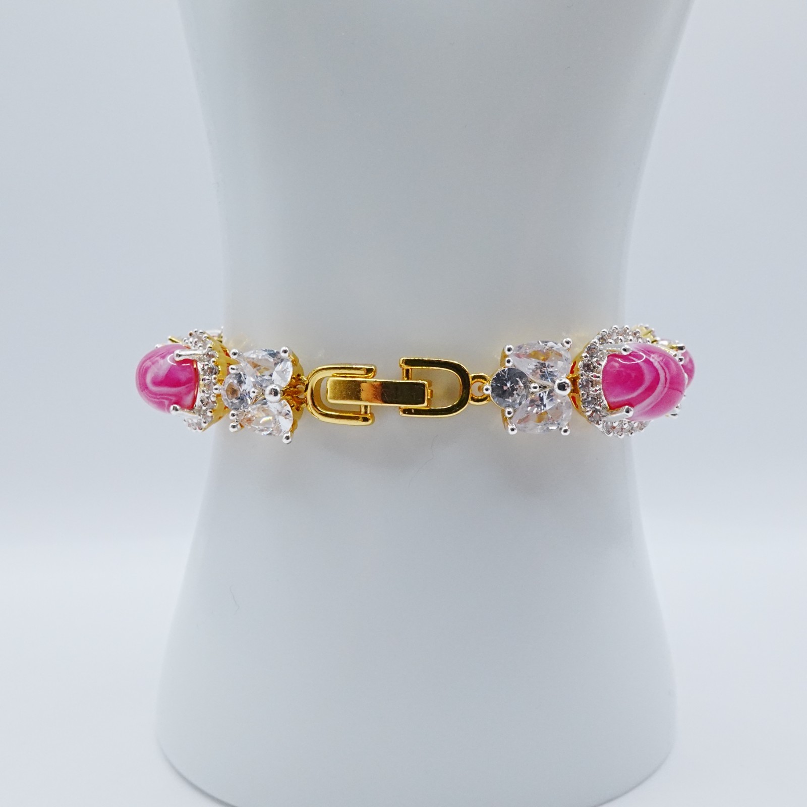 Bracelet Cz Diamond Pink Gemstone 24K Yellow Gold Plated 5.5″ Women Jewelry