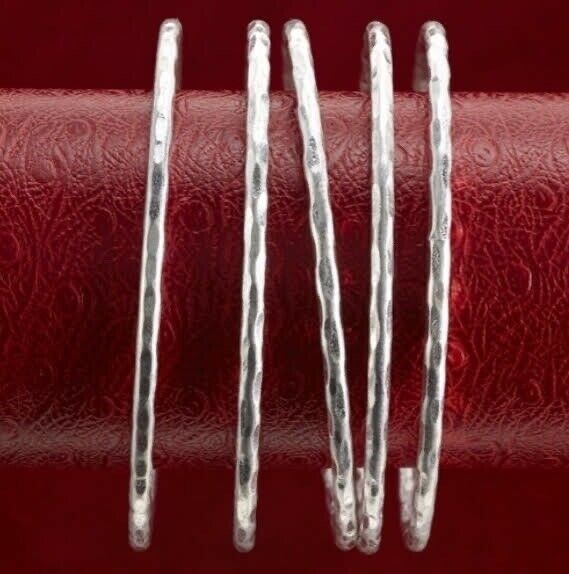 Los Angeles Boutique Stainless Steel Silver Tone 5 pcs Hammered Bangle Bracelet