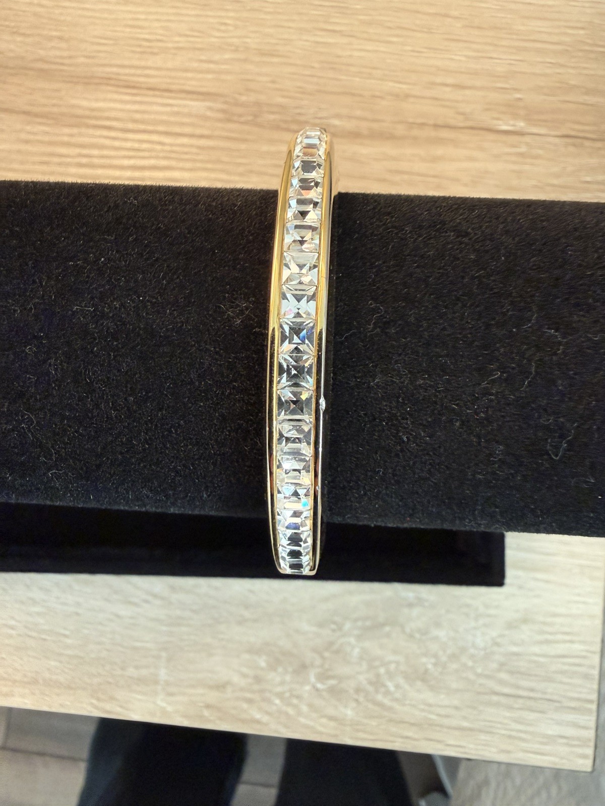 Gold Tone Rhinestone Bangle Bracelet | Channel Set | Vintage Glam