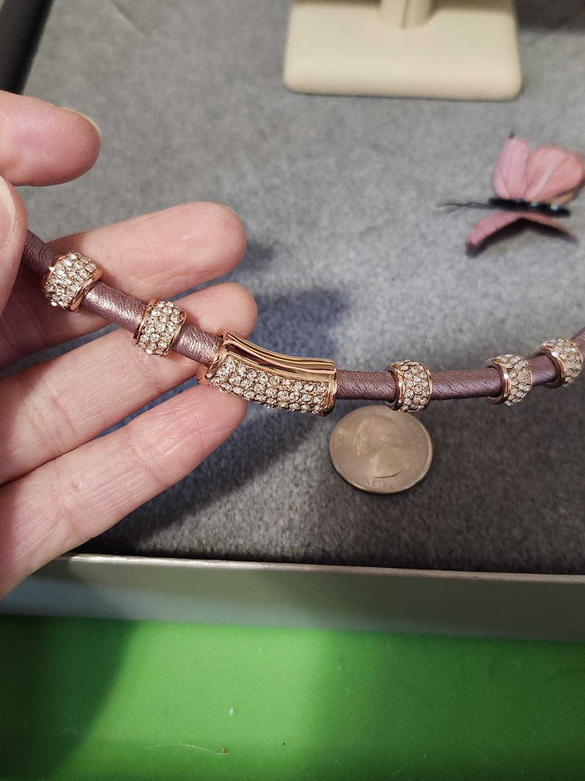 Joan Boyce Bracelets Lot Charmed 4 Sure Pink Faux Leather Courage Rosetone Metal