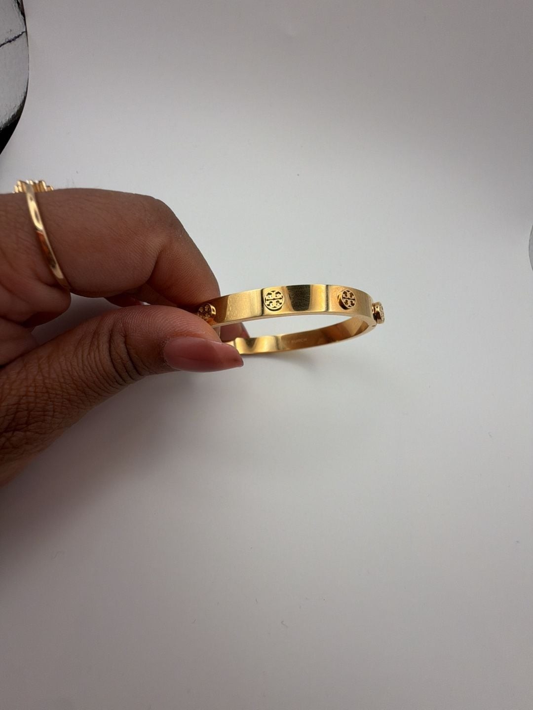 Tory Burch Miller Stud Hinge Bangle Bracelet in Gold