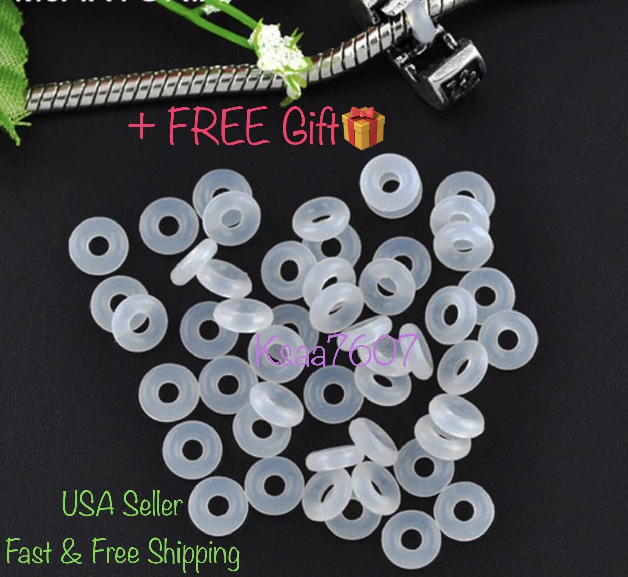 40pc-White/Clear Silicone Rubber Stopper Rings Spacer Bead Fit European Bracelet