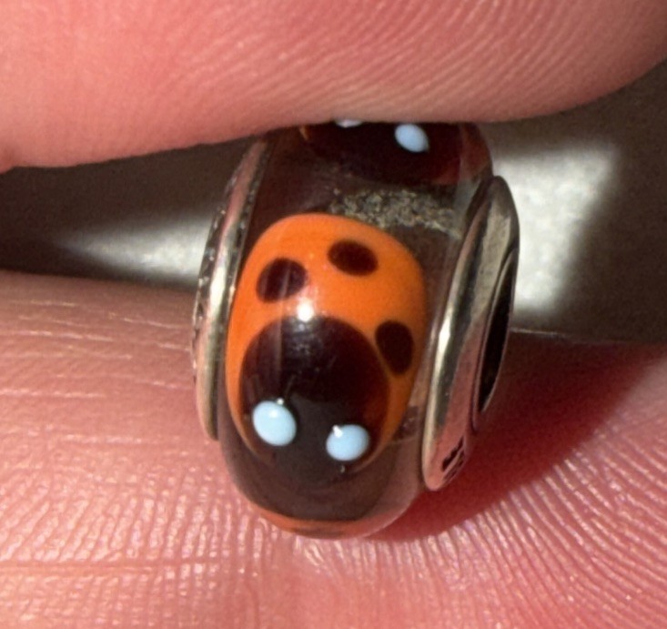 PANDORA Retired Sterling Silver Murano Glass Red Ladybugs Bead – 790651