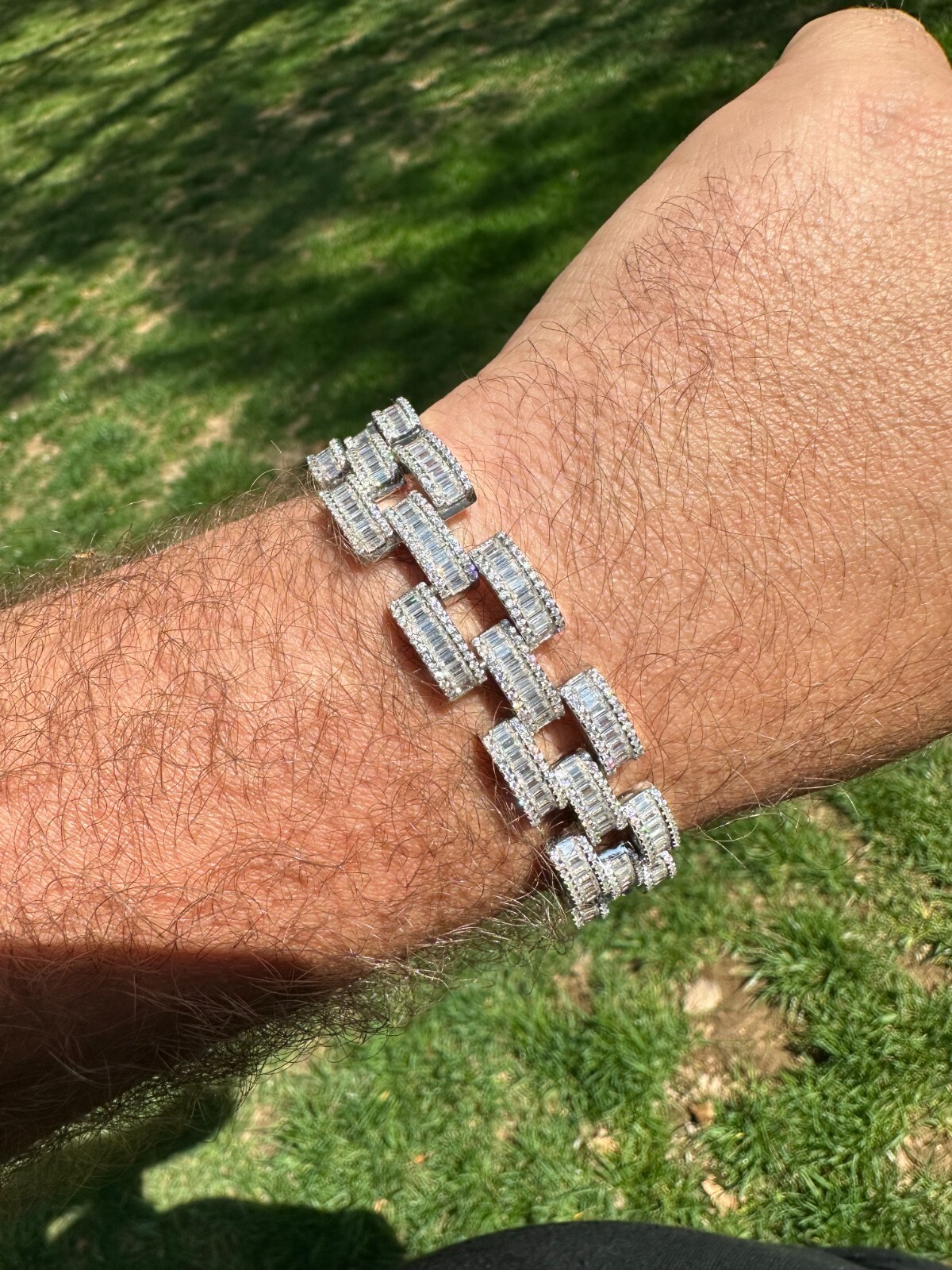MOISSANITE Baguette 14mm Mens Iced Panther Link Presidential Bracelet Hip Hop