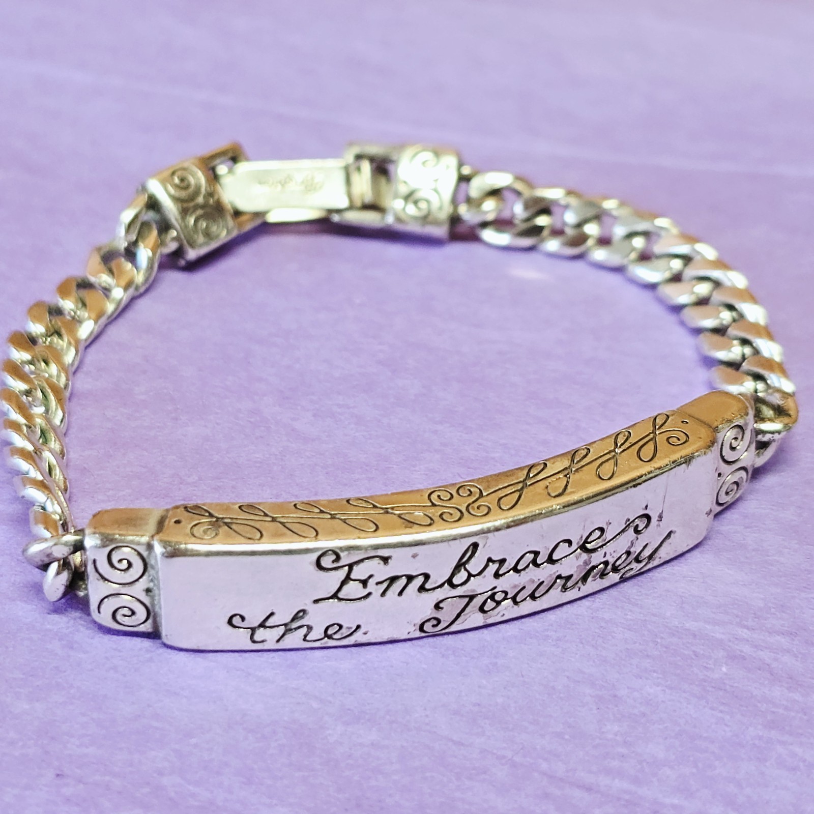 Brighton Embrace the Journey ID Bar Bracelet Silver Tone Chain Link 7”