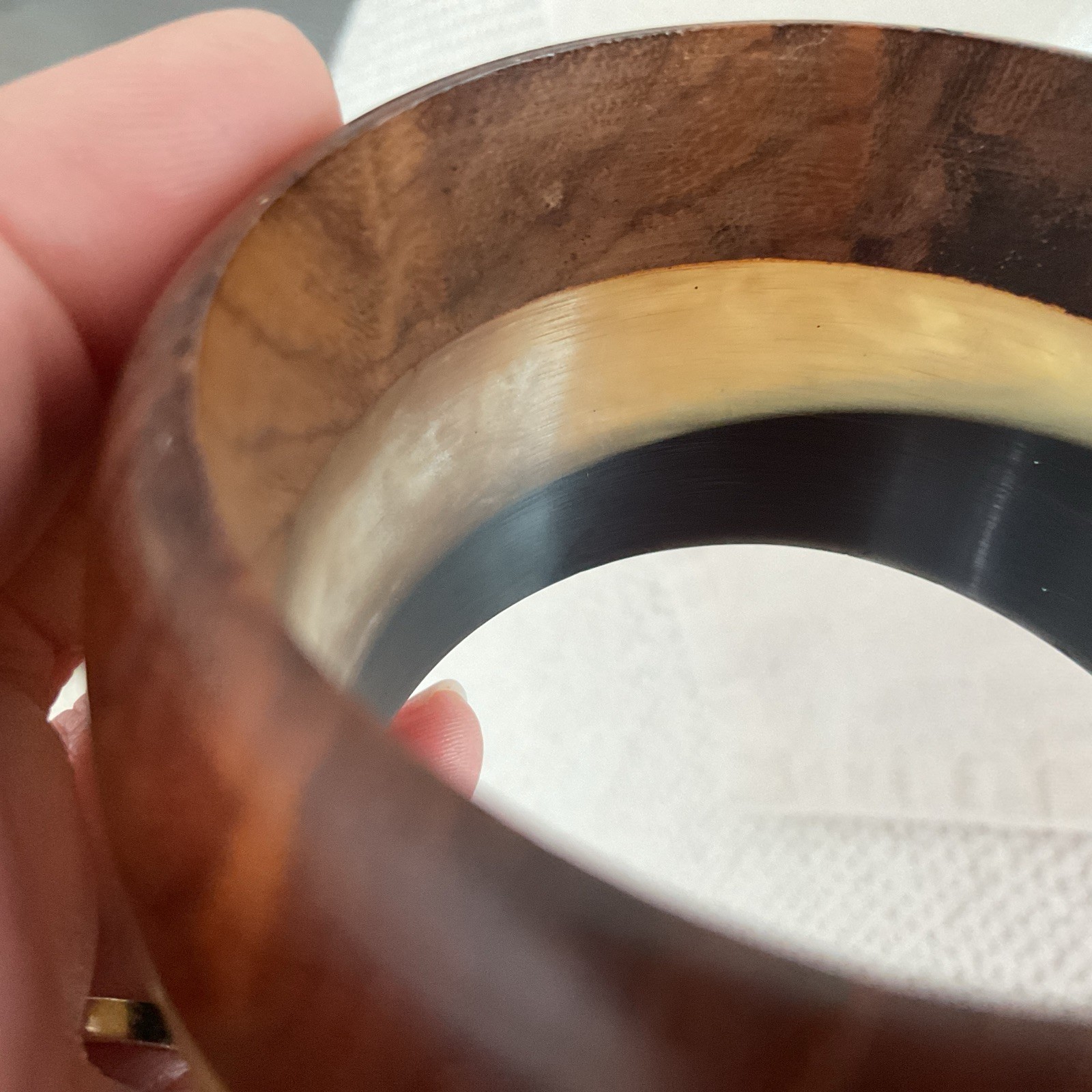 Wide Wood Resin Iridescent Shell-Like Center Inlay Cuff Bracelet Bangle Boho