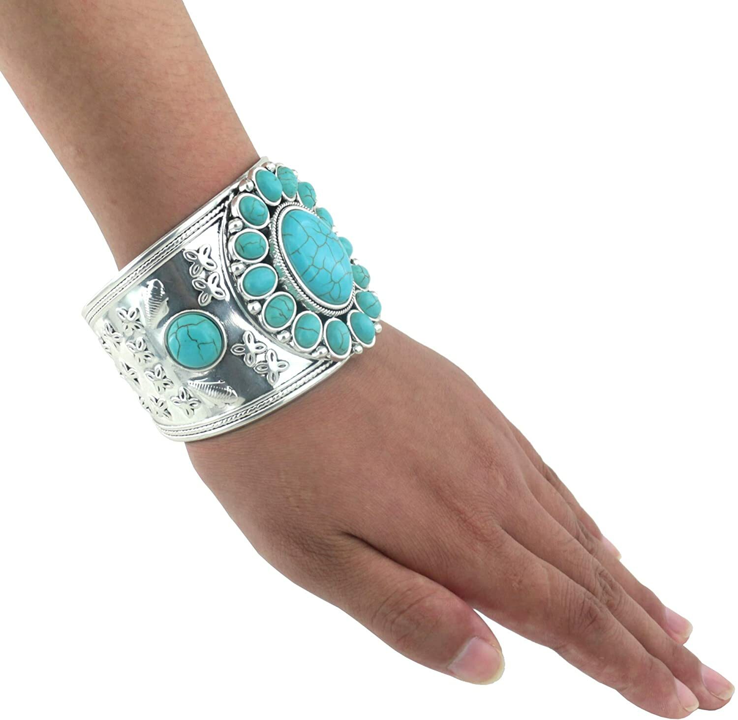 jianxi Women’s Antique Rgentium Plated Base Heart Compressed Turquoise Bracelet