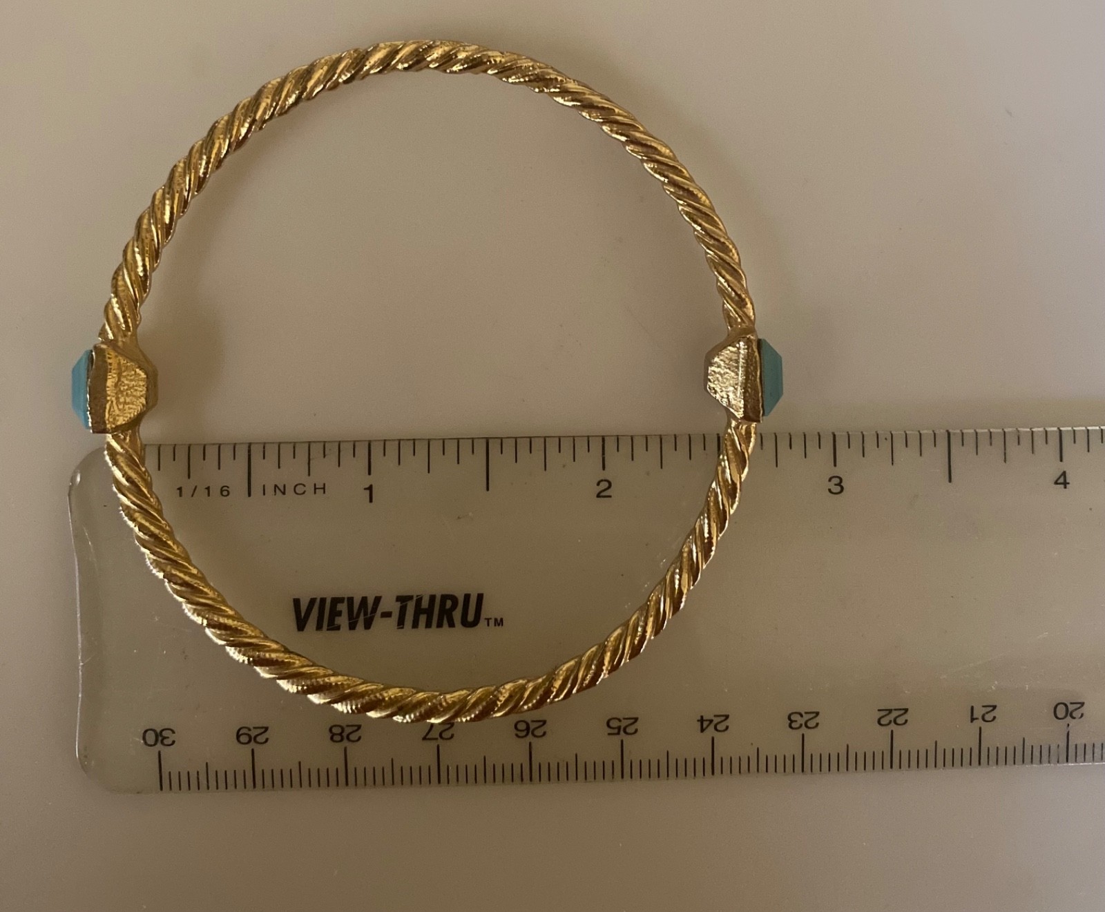 Vintage Gold Twisted Rope Cable Closed Bangle Slide On Bracelet Turquoise Stones