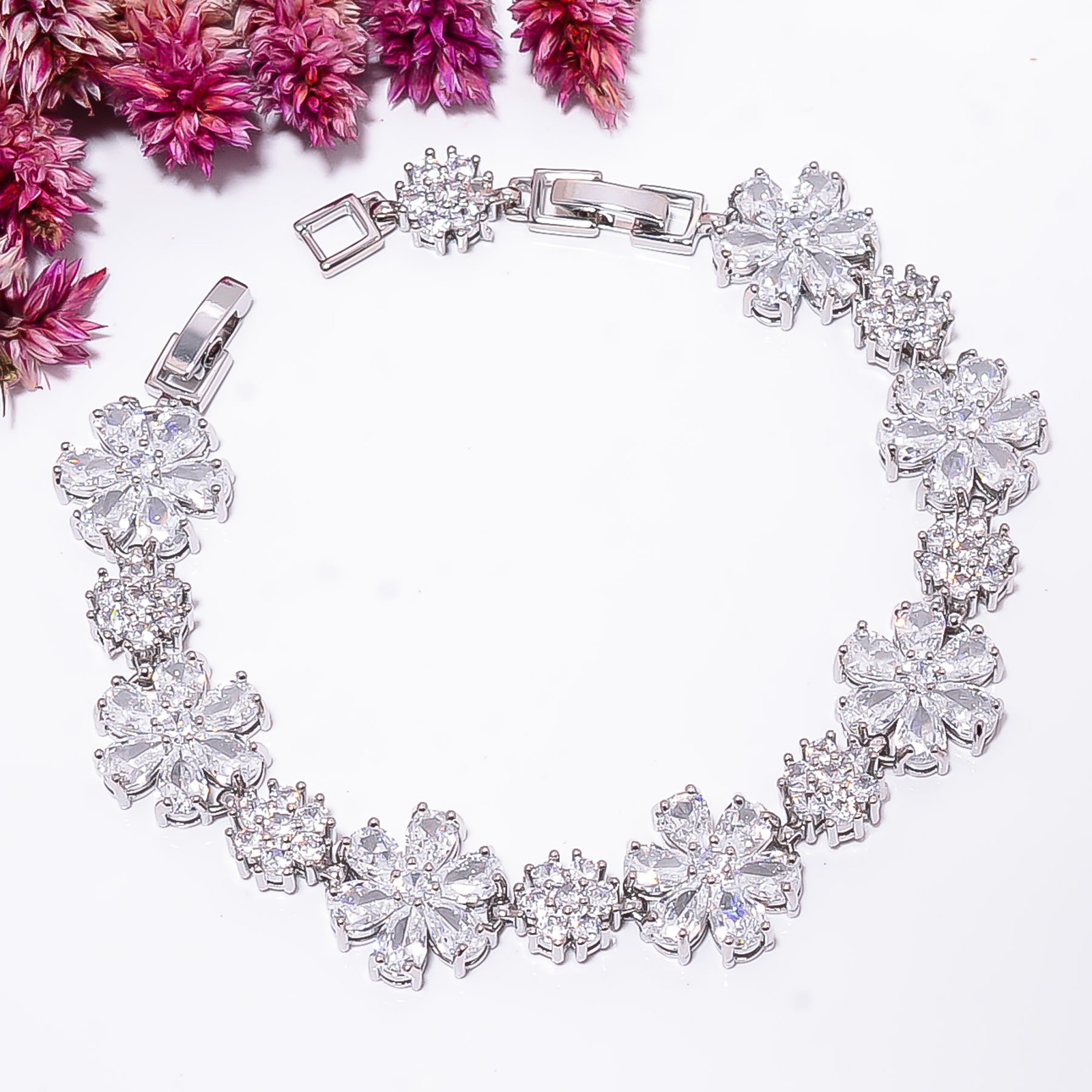 White Topaz, CZ 925 Sterling Silver Adjustable Bracelet 7-8″ B132618