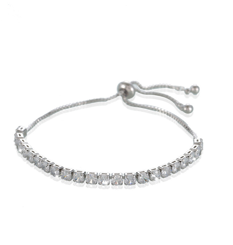 14K Gold Plated 3mm Round Cubic Zirconia Adjustable Slider Tennis Bracelet AC