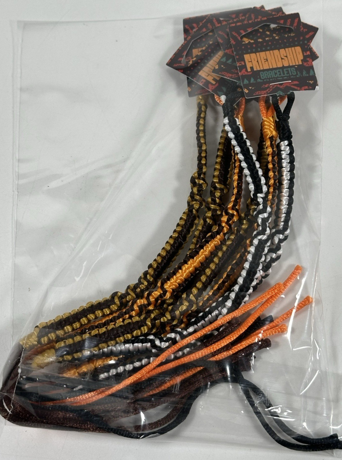 Lot of 7 Friendship Bracelets New Tags Macrame Black Orange Brown Tie On