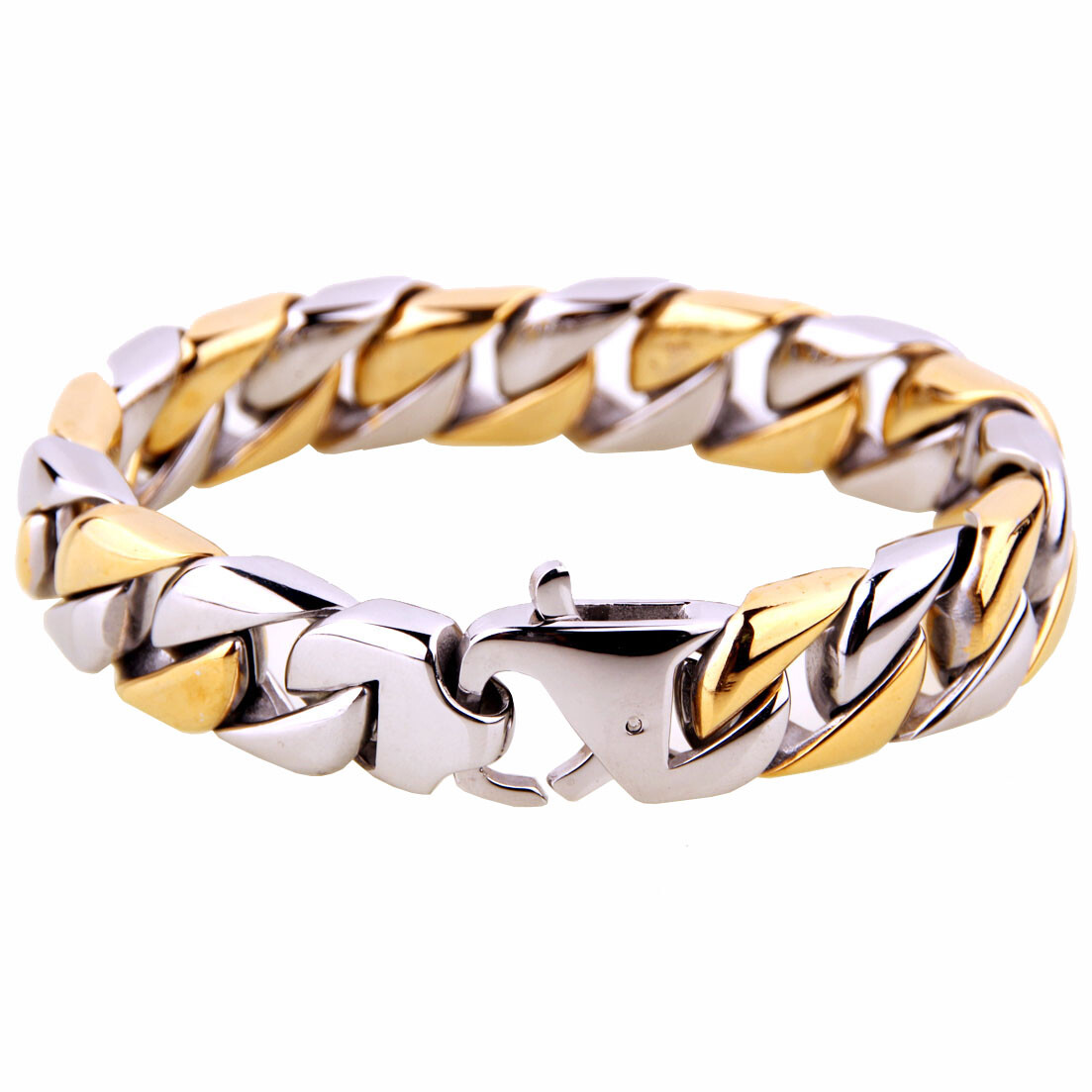 15mm Men’s Chain 316L Stainless Steel Silver Gold Curb Cuban Link Bracelet 7-11″