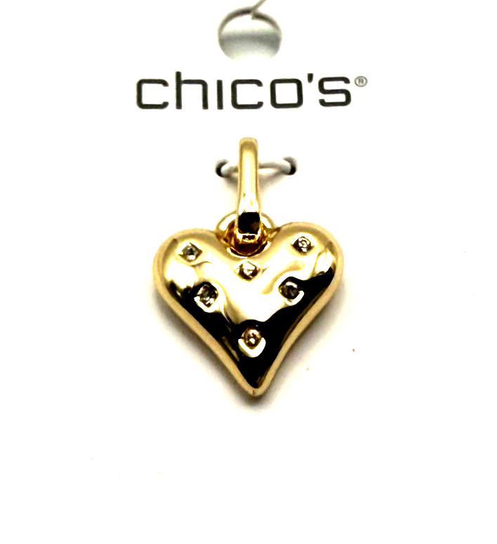 NWT Chico’s 1″ Gold Tone Pave Crystal Heart Dangle Charm for Bracelet