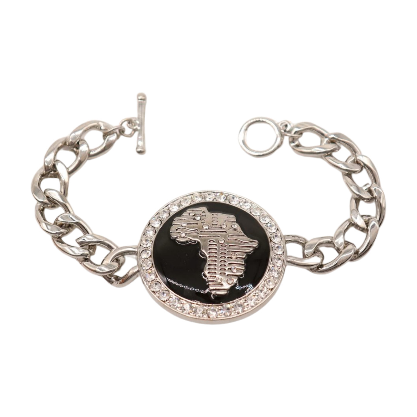 Women Silver Metal Chain Bracelet Africa Continent Bling Charm Adjustable Size