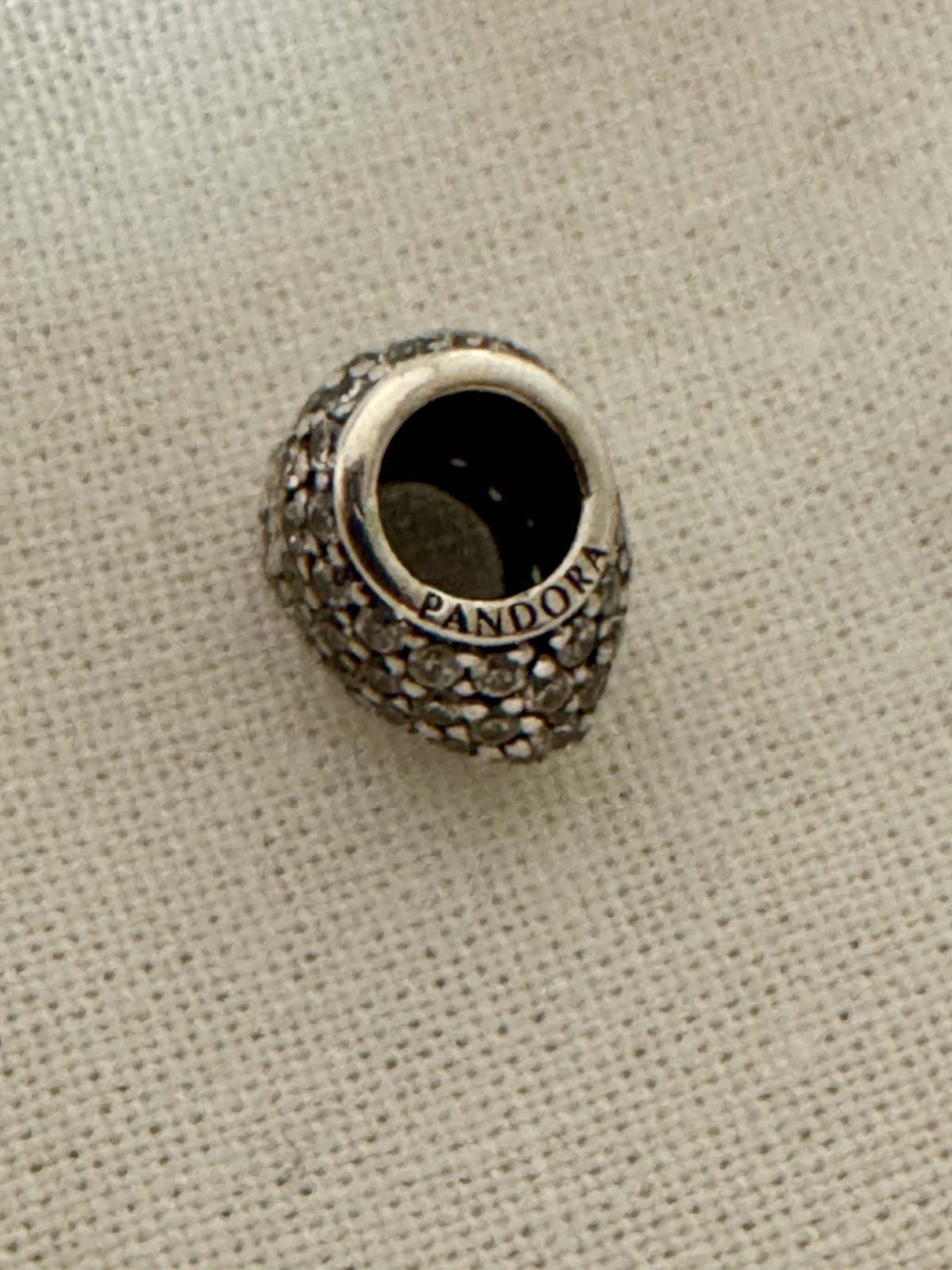PANDORA Silver Heart Bead Charm Round White/Colorless CZ Pavé Signed Love