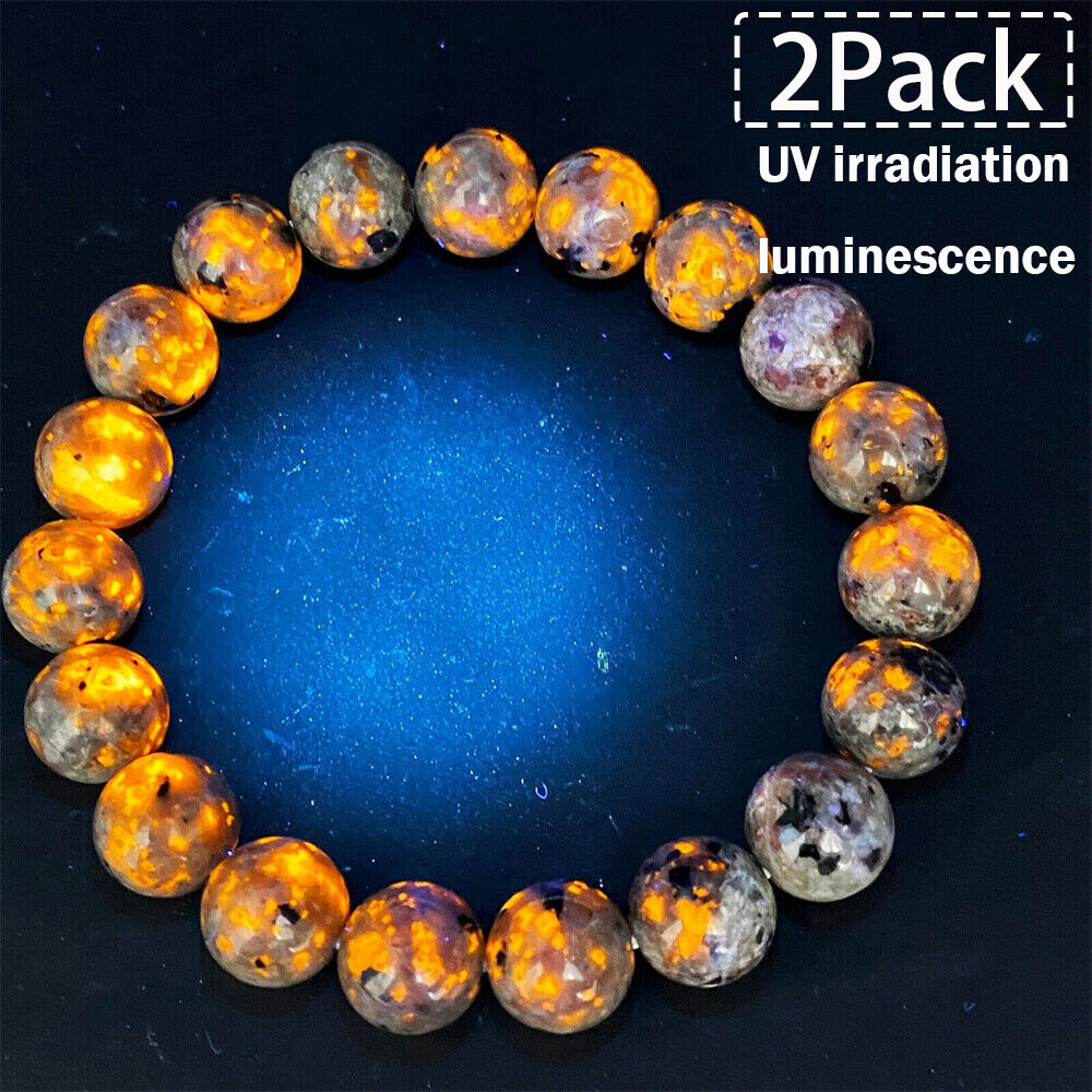 2x Yooperlite 8mm Beads UV Reactive Fluorescent Glowing Healing Balance Bracelet