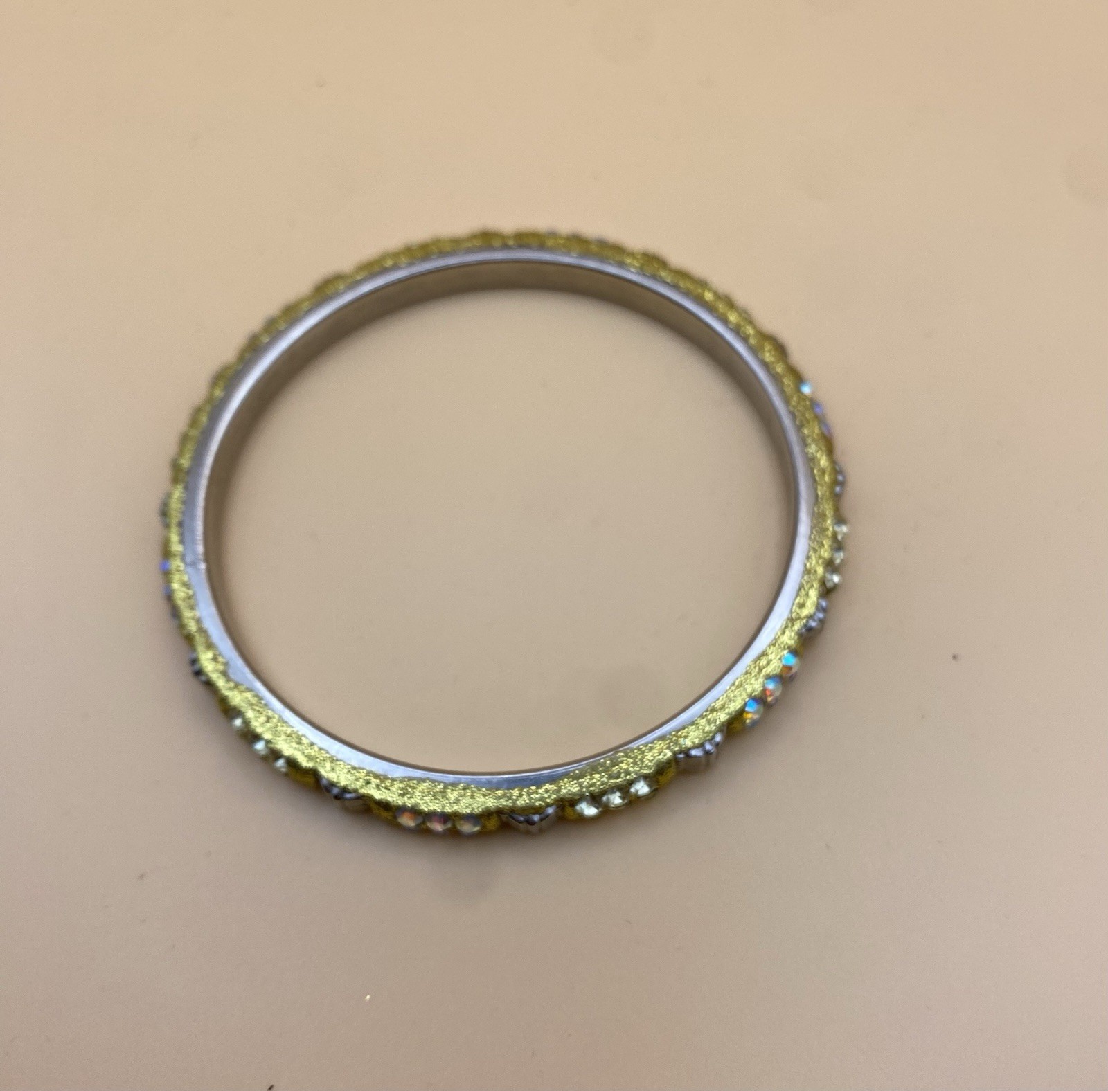 Silver & Gold Tone Crystal Rhinestone Stackable Bangle Bracelet Round Stones