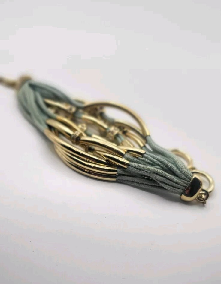 ST THOMAS Teal Leather Multistrand Bracelet Gold Bars Adjustable Toggle Clasp