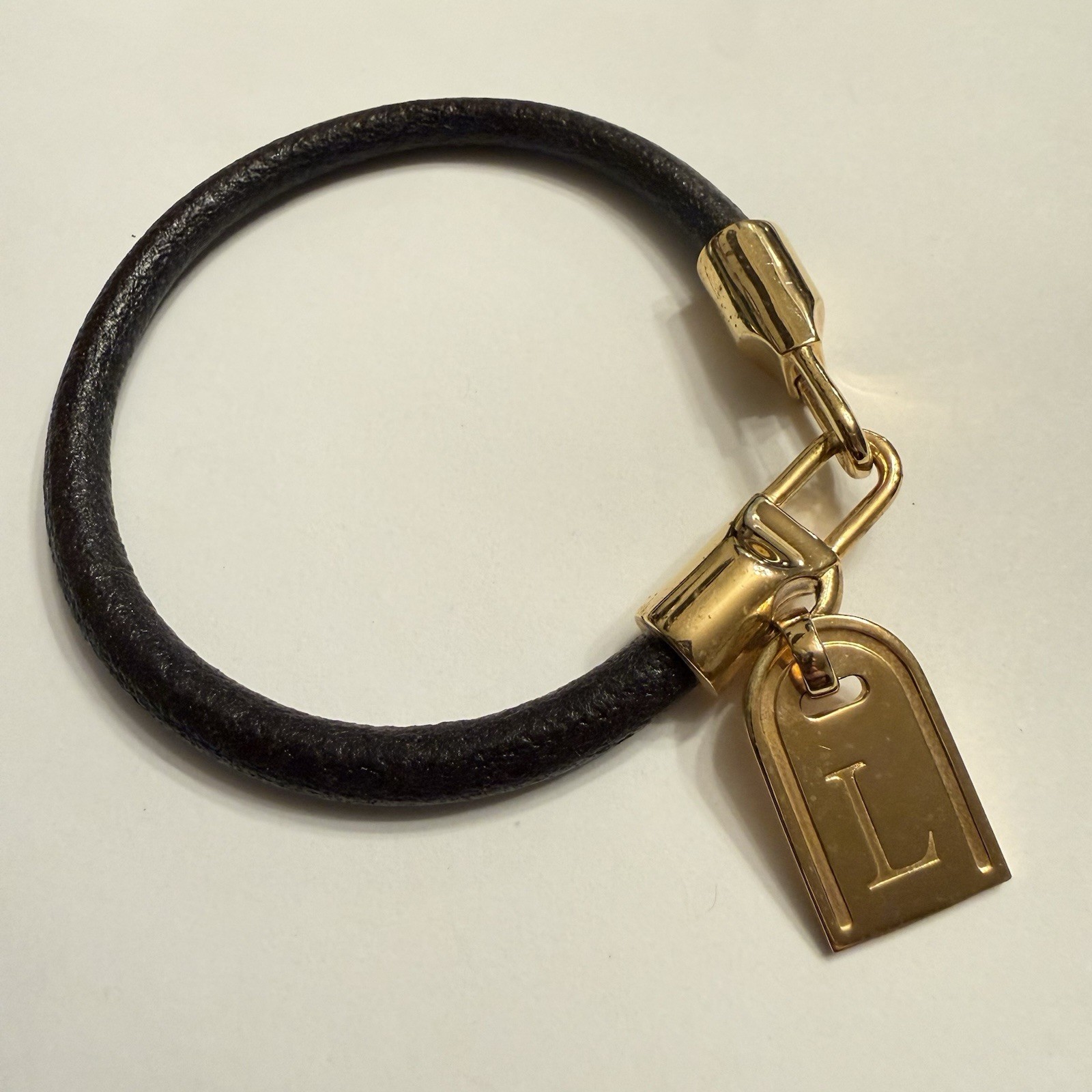Vintage Bracelet Bronze Milor Italy Bangle Charm Leather Cord Gold Tone Metal L