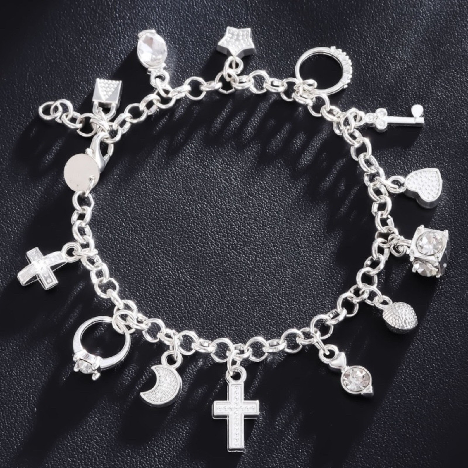 925 Silver Plated Fashion Women Charm pendant Beautiful Bracelet chain A80