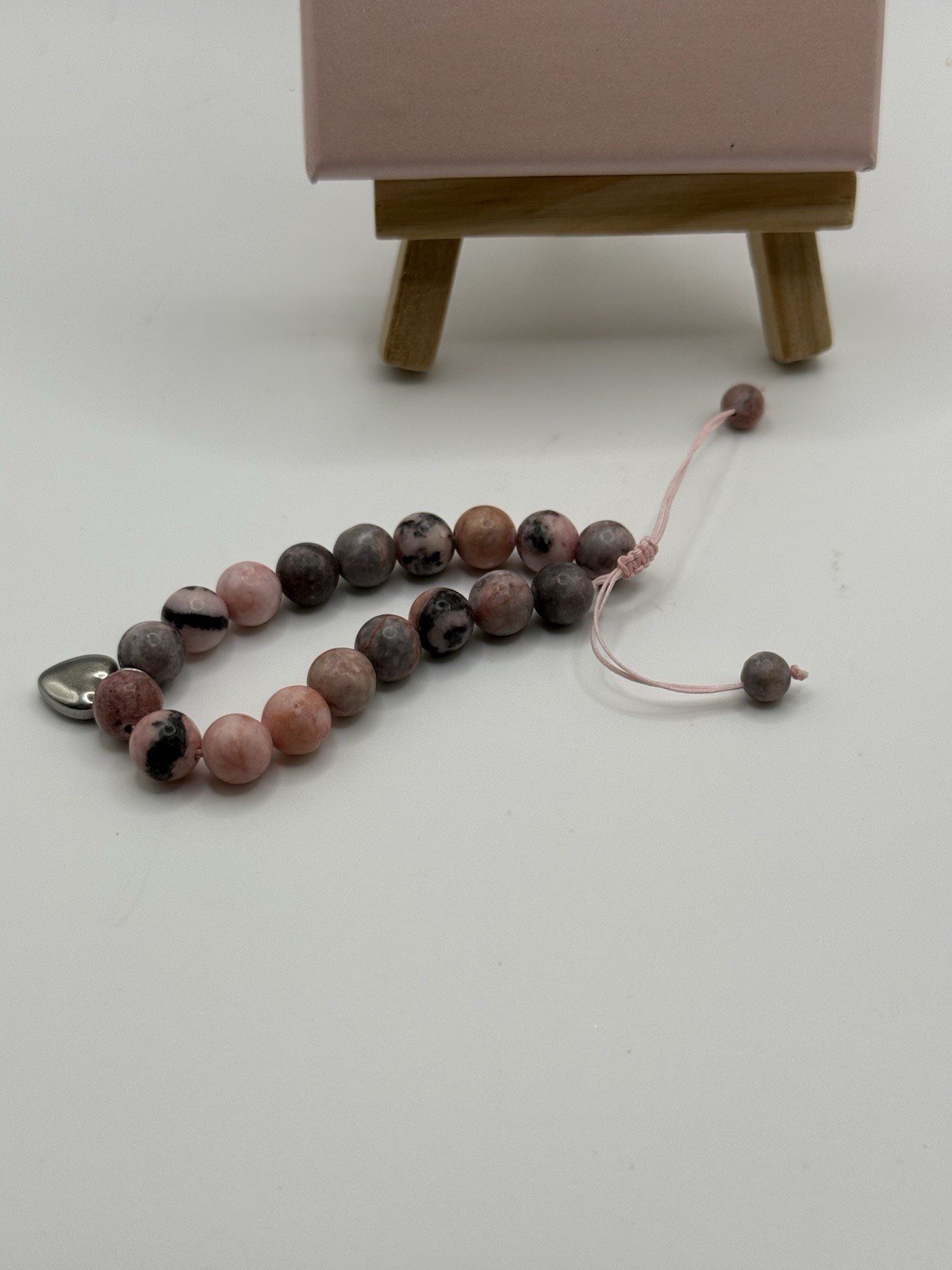 Pink & Gray Beaded Bracelet With Heart Accent- NWOT- Great Price!