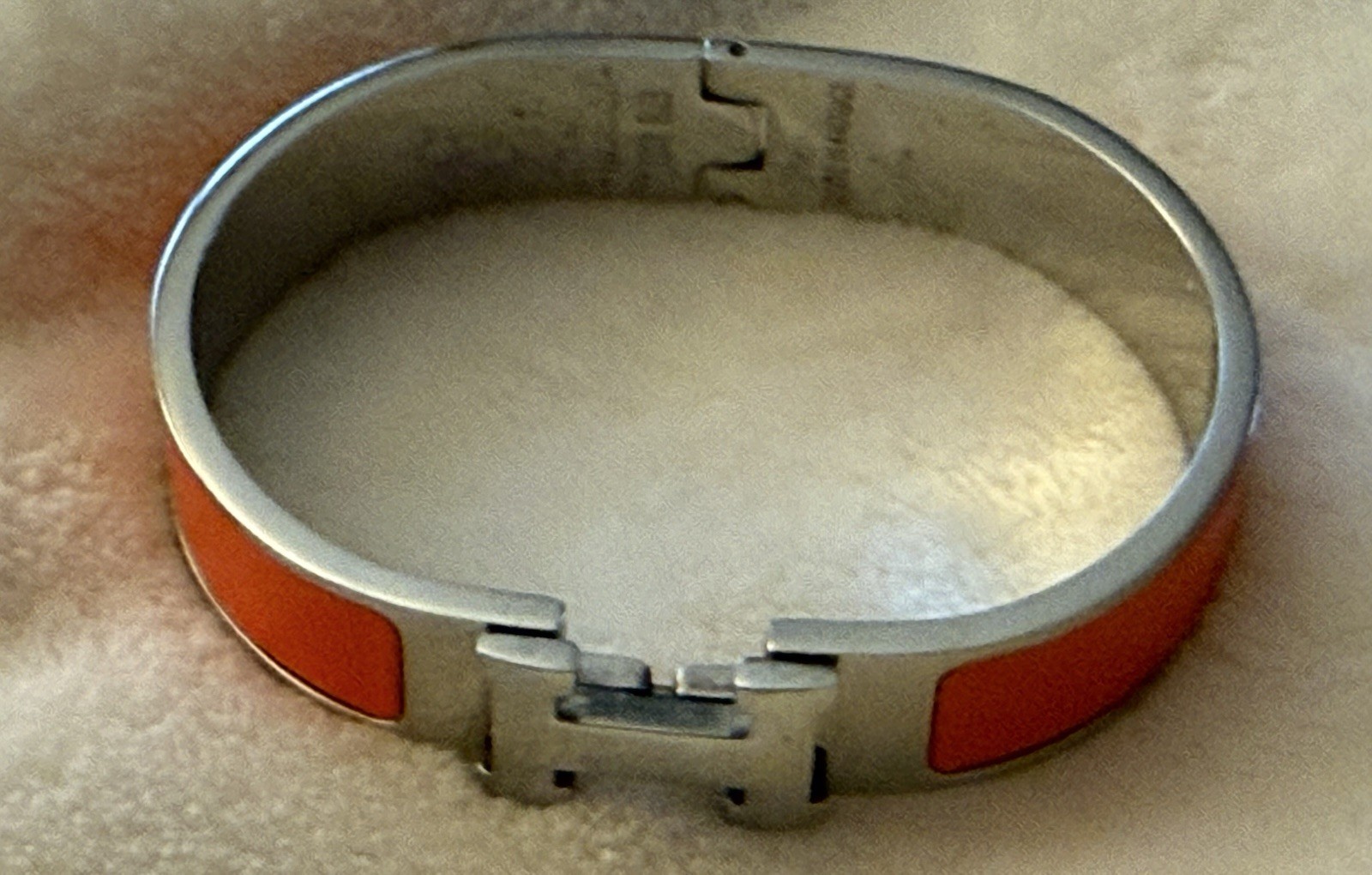 HERMES Clic H PM Marron Glace Enamel Silver Palladium Bangle France F10197