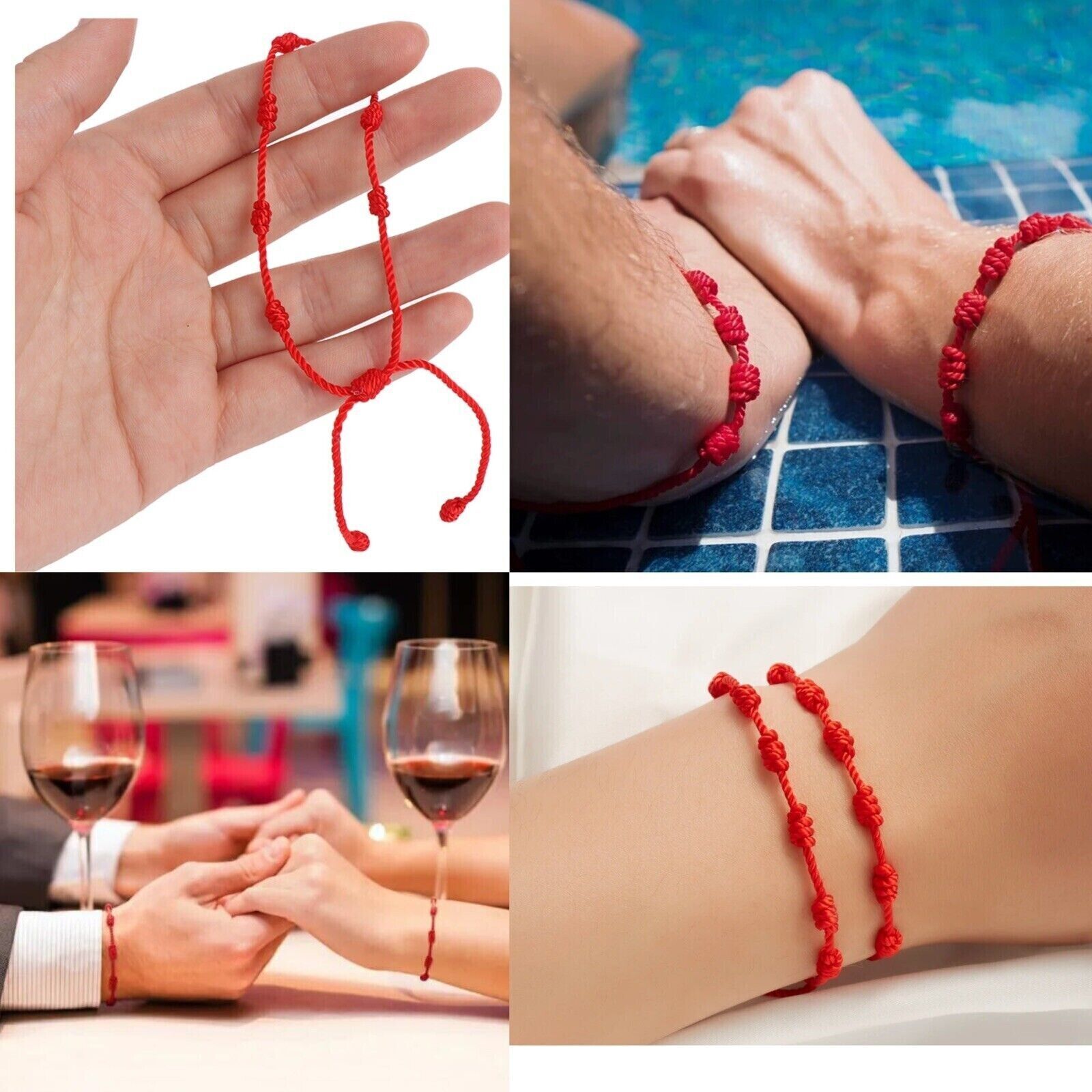 4× Tibetan Lucky Red String Bracelet Protection Men Women Lucky Rope 2 Kind USA