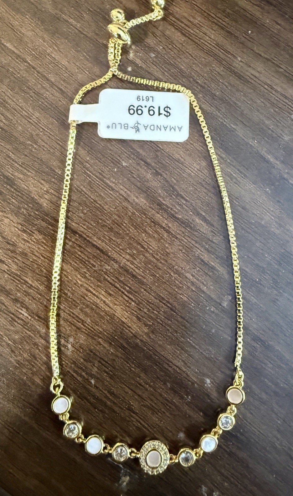 AMANDA BLU GOLD TONE MOD AND CZ CIRCLE PULL CORD BRACELET #50988