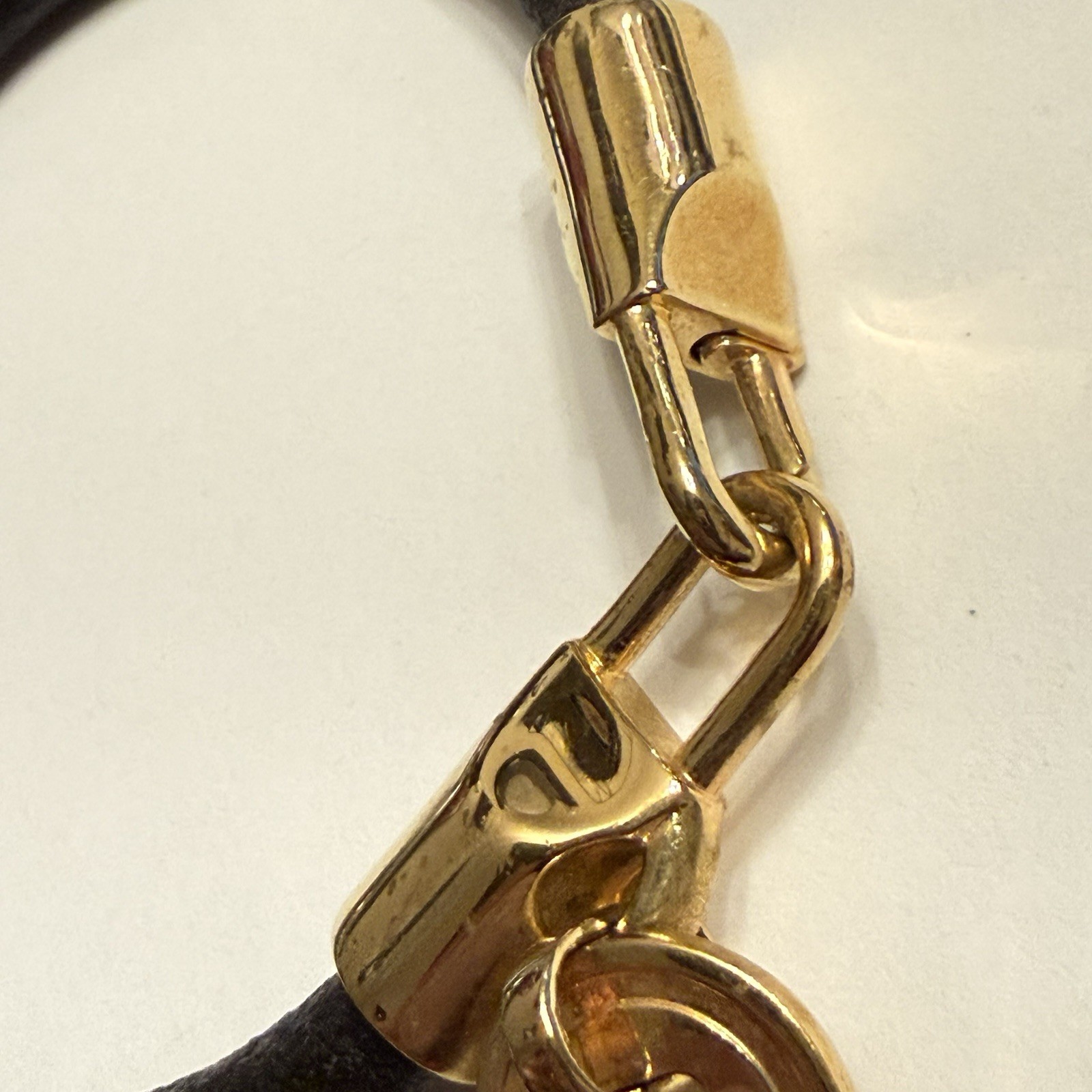 Vintage Bracelet Bronze Milor Italy Bangle Charm Leather Cord Gold Tone Metal L