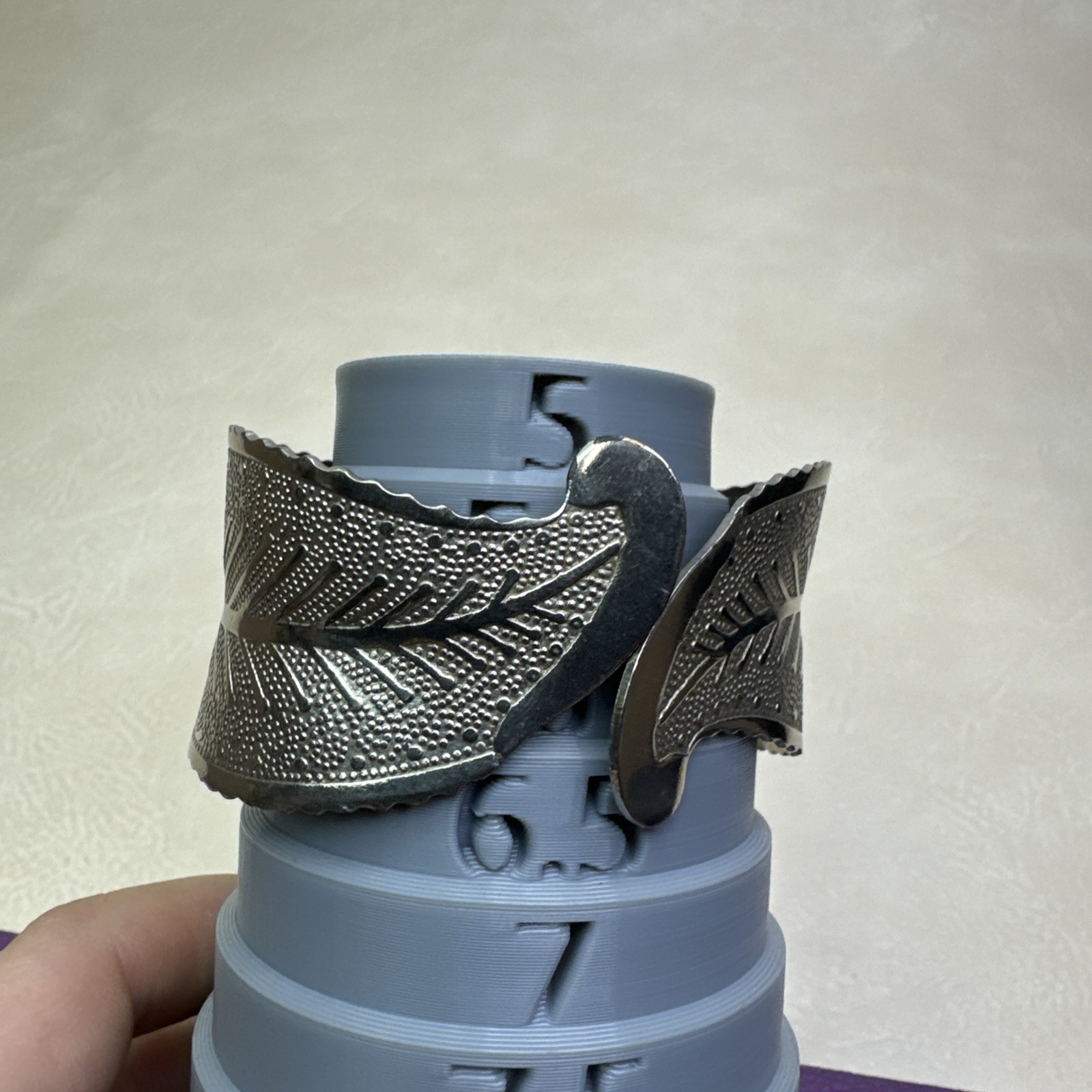 Leaf Wrap Cuff Bracelet Etched Metal Silver Tone