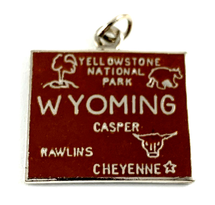 Wyoming State Charm Enamel & Silver Plate | Rust | 3/4″ x 9/16″ | New Old Stock