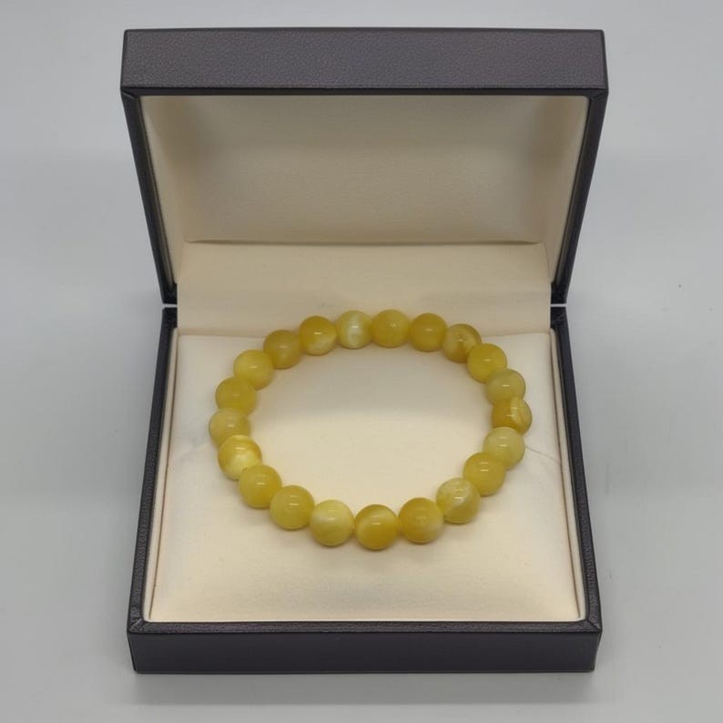 Yellow Calcite Stretch Bracelet Golden Polished Beads, Unisex Stackable Bracelet