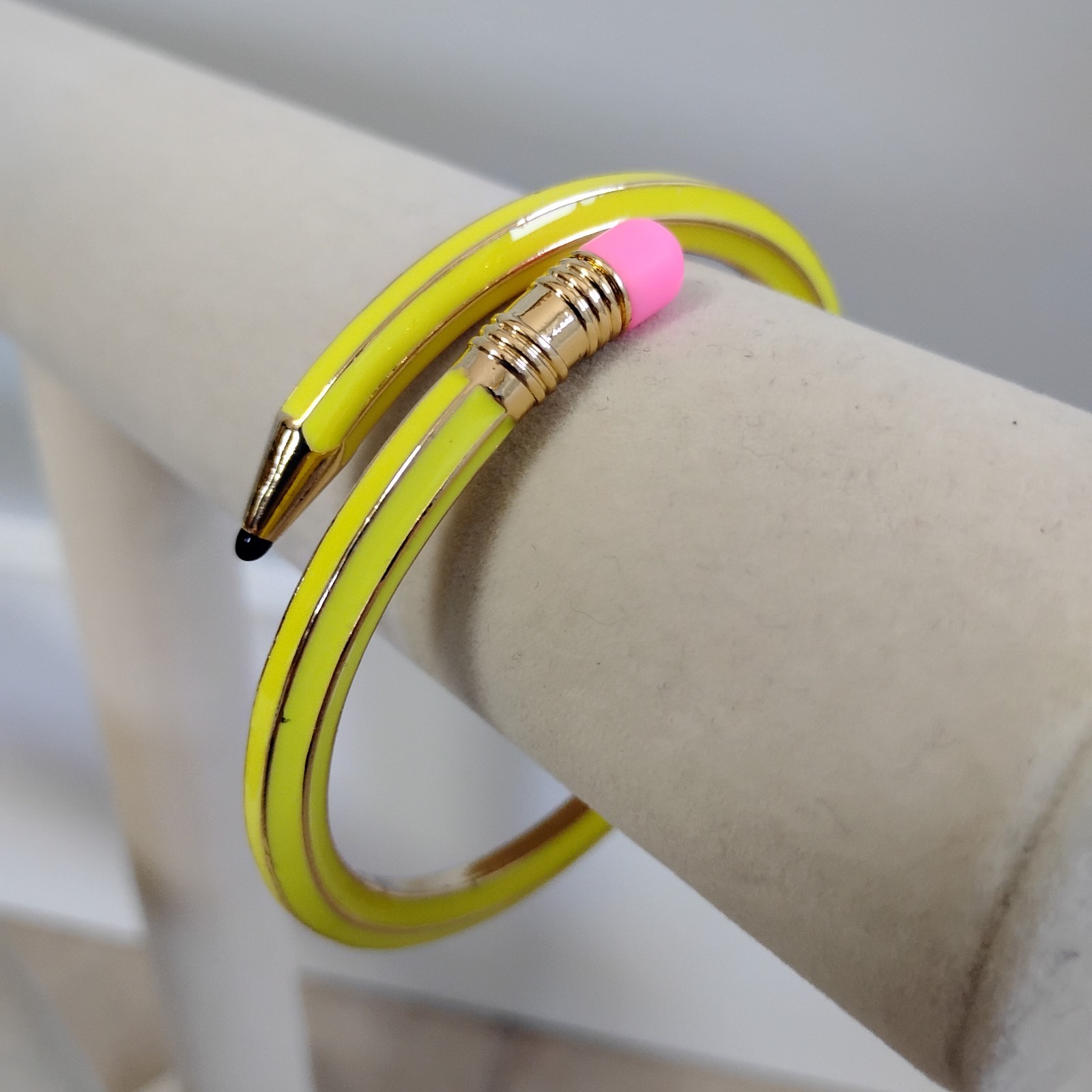 NEW Metal Yellow Pencil Hinge Bangle Bracelet Clamper