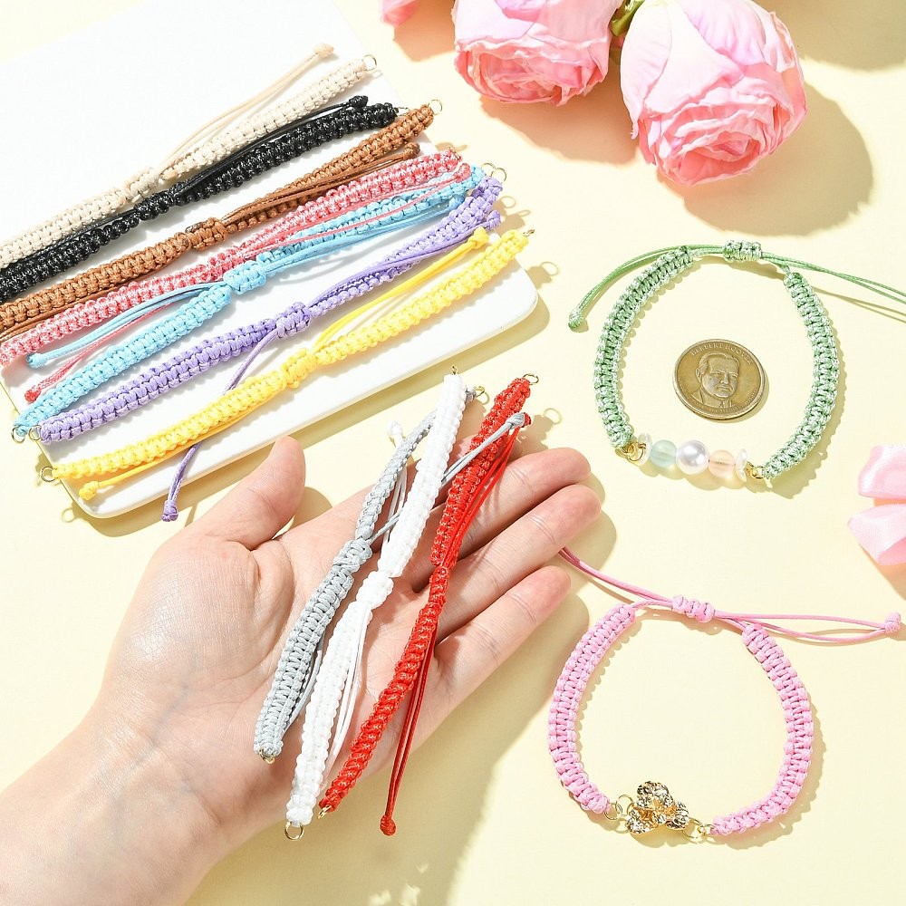 12x Blank Waxed Polyester Cord Bracelet Making w/Jump Ring for Bracelets Jewelry