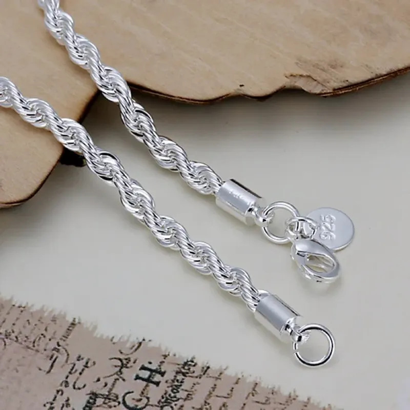 925 Sterling Silver Charm Chain Cuff Bangle Womens Fashion Bracelet