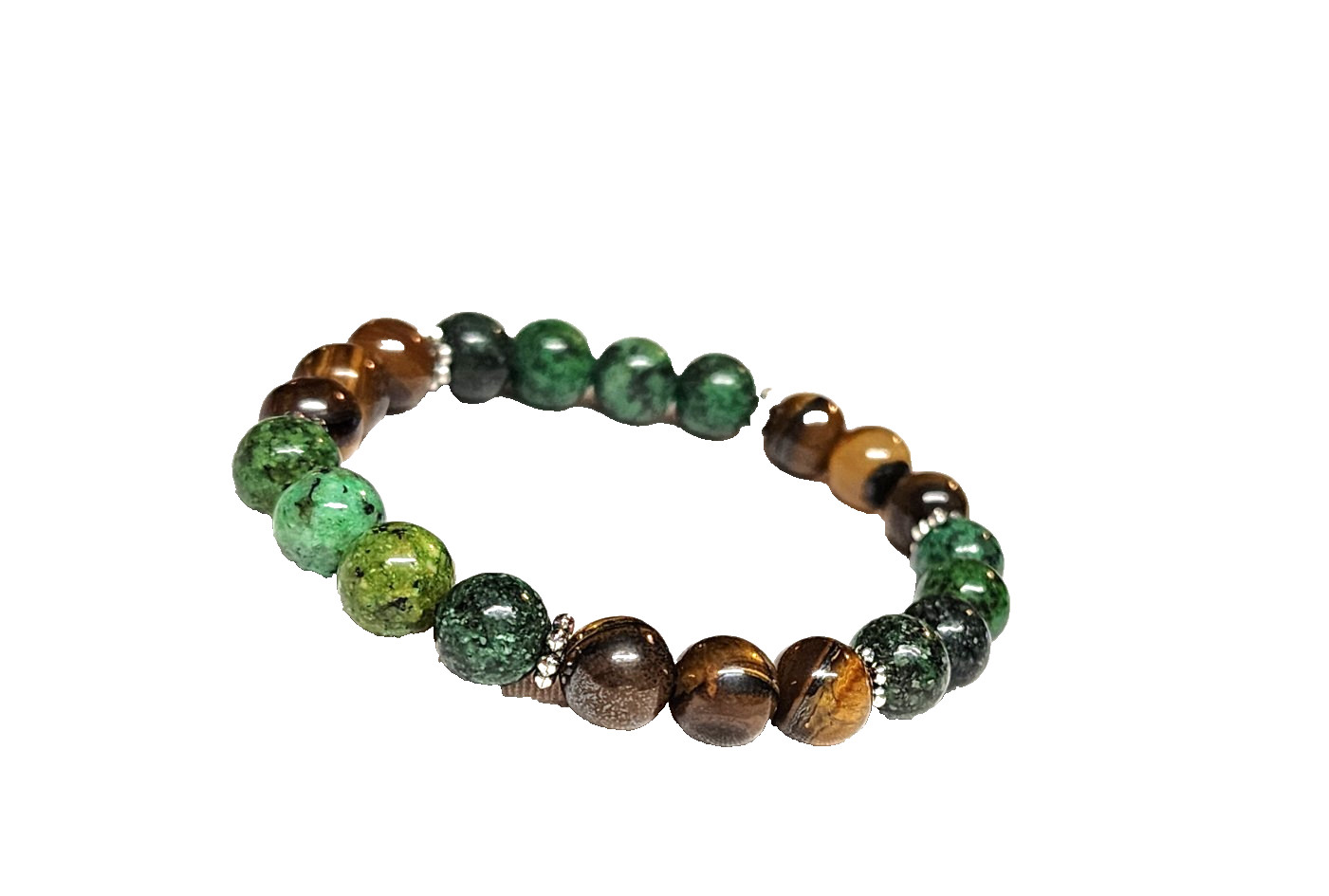 Green-Orange & Brown Serpentine Agate Tiger’s Eye Stretch Bracelet Lot 2 Nature