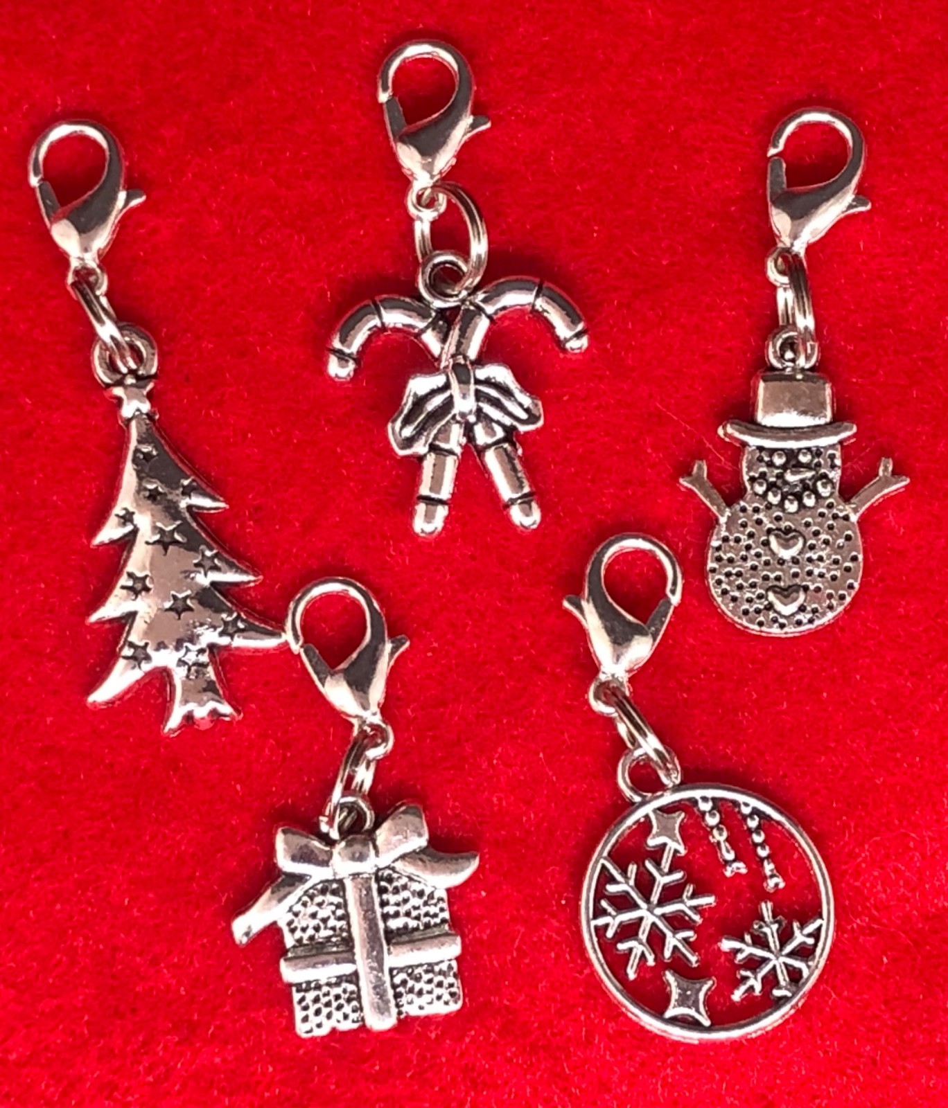 Pack of 5 Tibetan Silver Clip On Christmas Charms∞Mixed Designs∞Gift Wrapped (c)