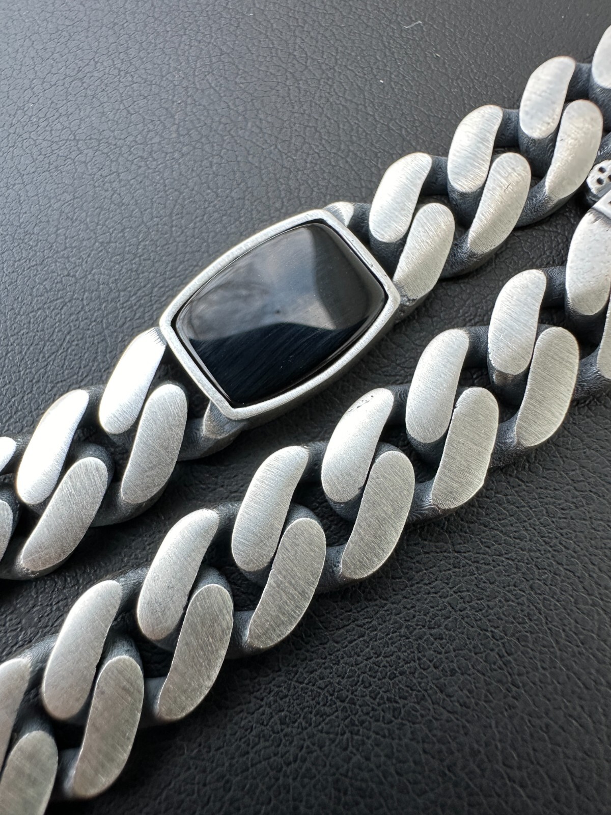 Real Mens Miami Cuban Link Bracelet W. Black Onyx Gemstone 925 Sterling Silver