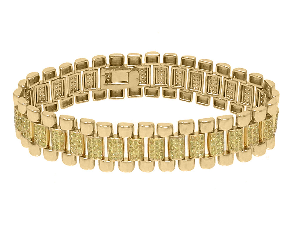 Men’s Ladies 10k Yellow Gold Tone Canary A++ Cz’s Presidential Bracelet 8.25″